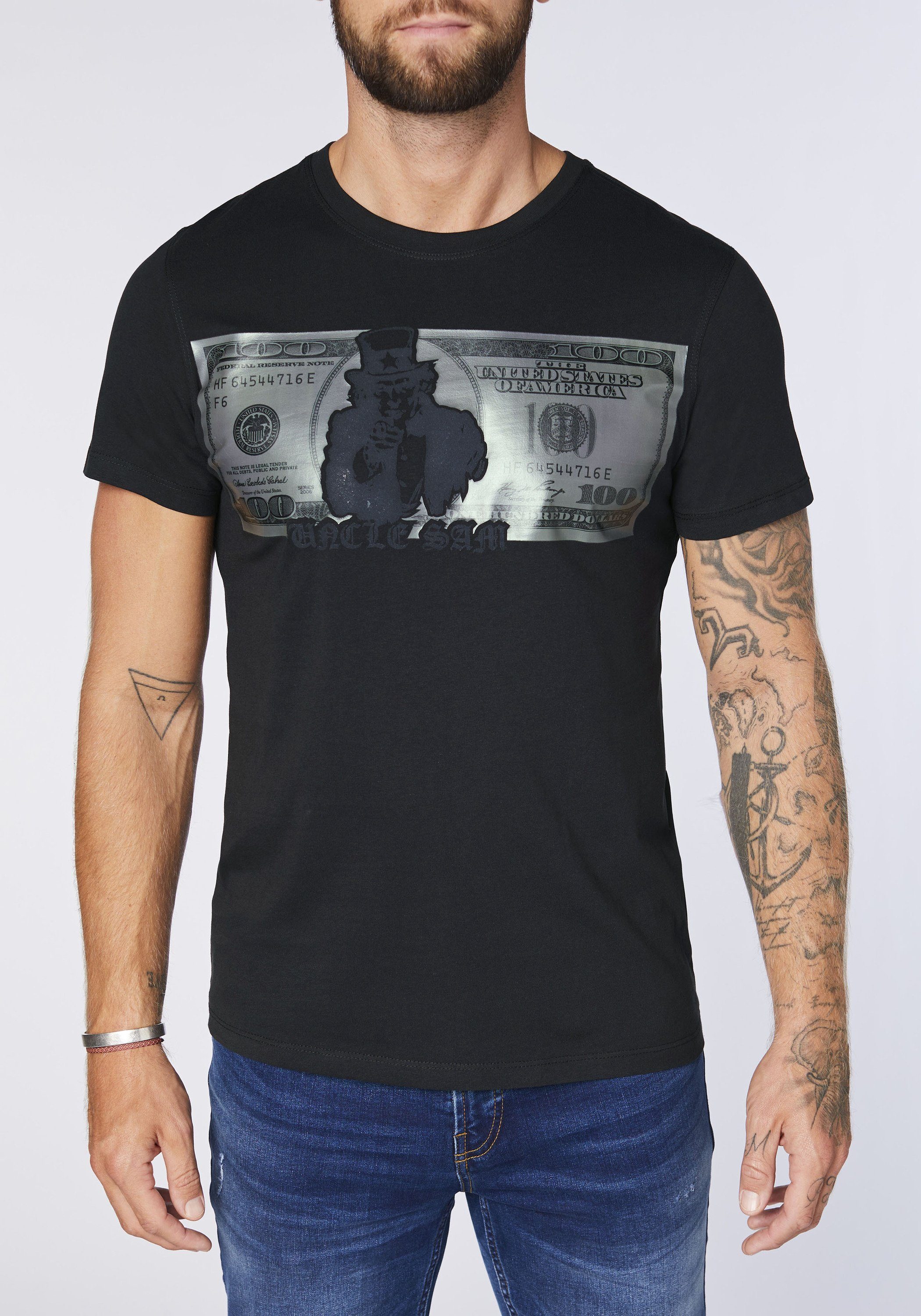 Uncle Sam Print-Shirt Black 19-3911 Frontprint Deep mit
