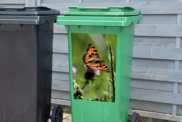 MuchoWow Wandsticker Schmetterling - Blumen - Orange (1 St), Mülleimer-aufkleber, Mülltonne, Sticker, Container, Abfalbehälter