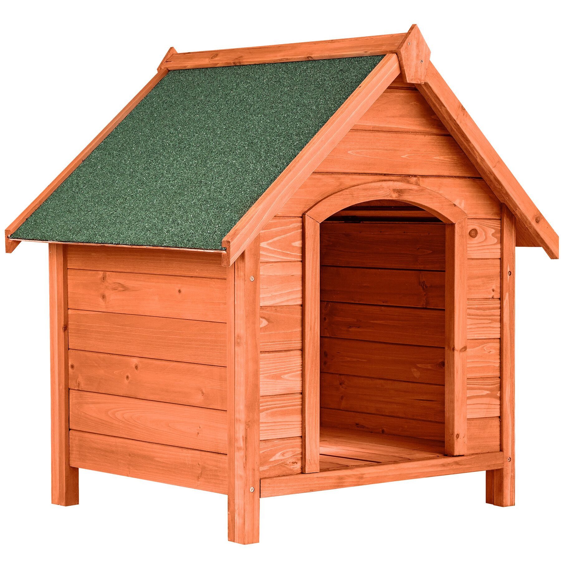 tectake Hundehütte Hundehaus, 72 x 65 x 83 cm, gefertigt aus lasiertem Holz, wetterfest, Aufklappbares Spitzdach mit Bitumenoberfläche, hohe Standfüße