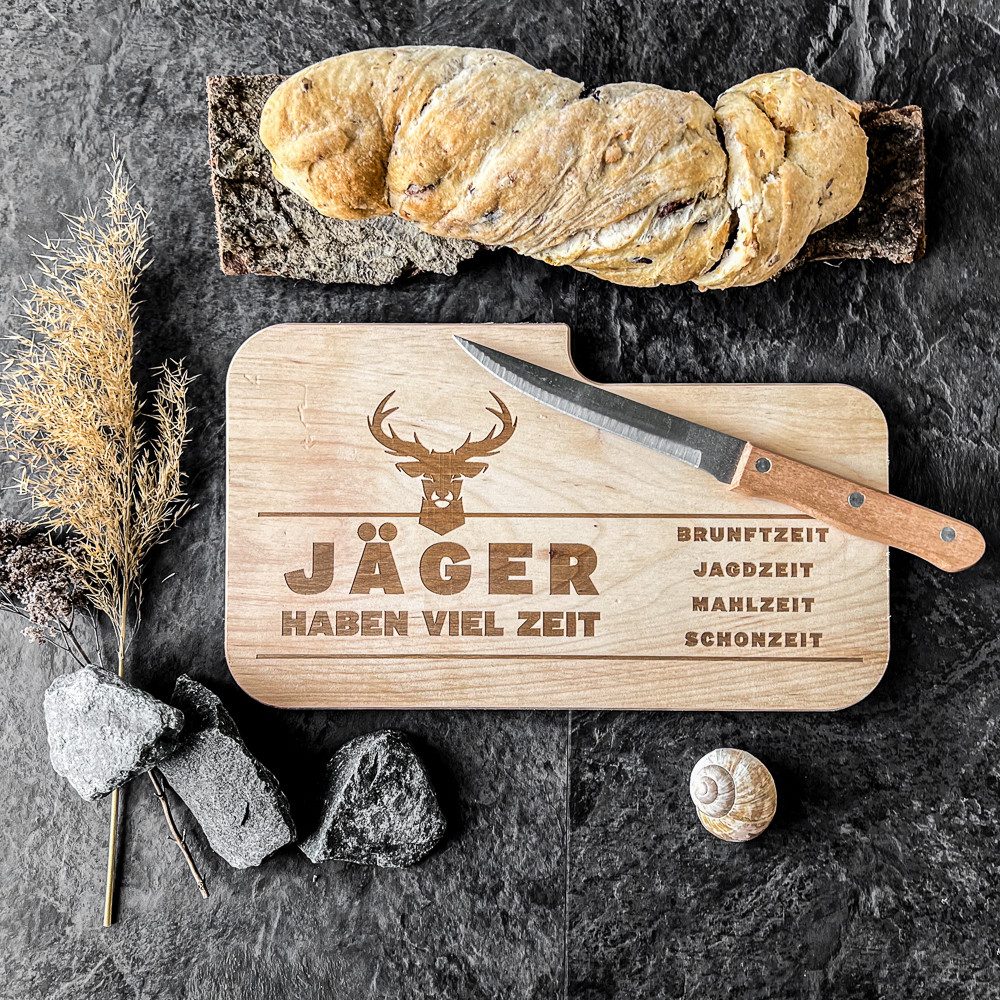 Spruchreif® Schneidebrett Brotzeitbrett mit Messer, Männergeschenke, Geschenk Jagdsport