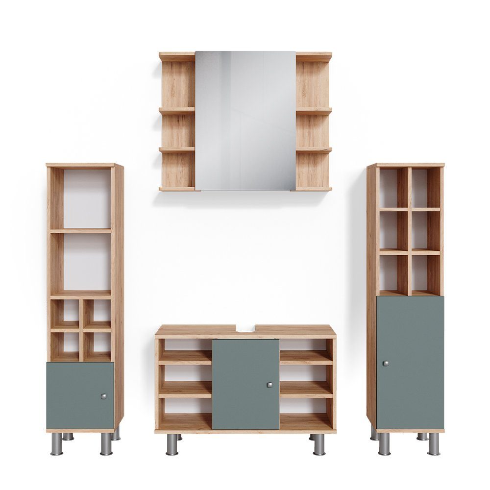 Vicco Badmöbel-Set Fynn, Grün/Goldkraft Eiche, 4 günstig online kaufen