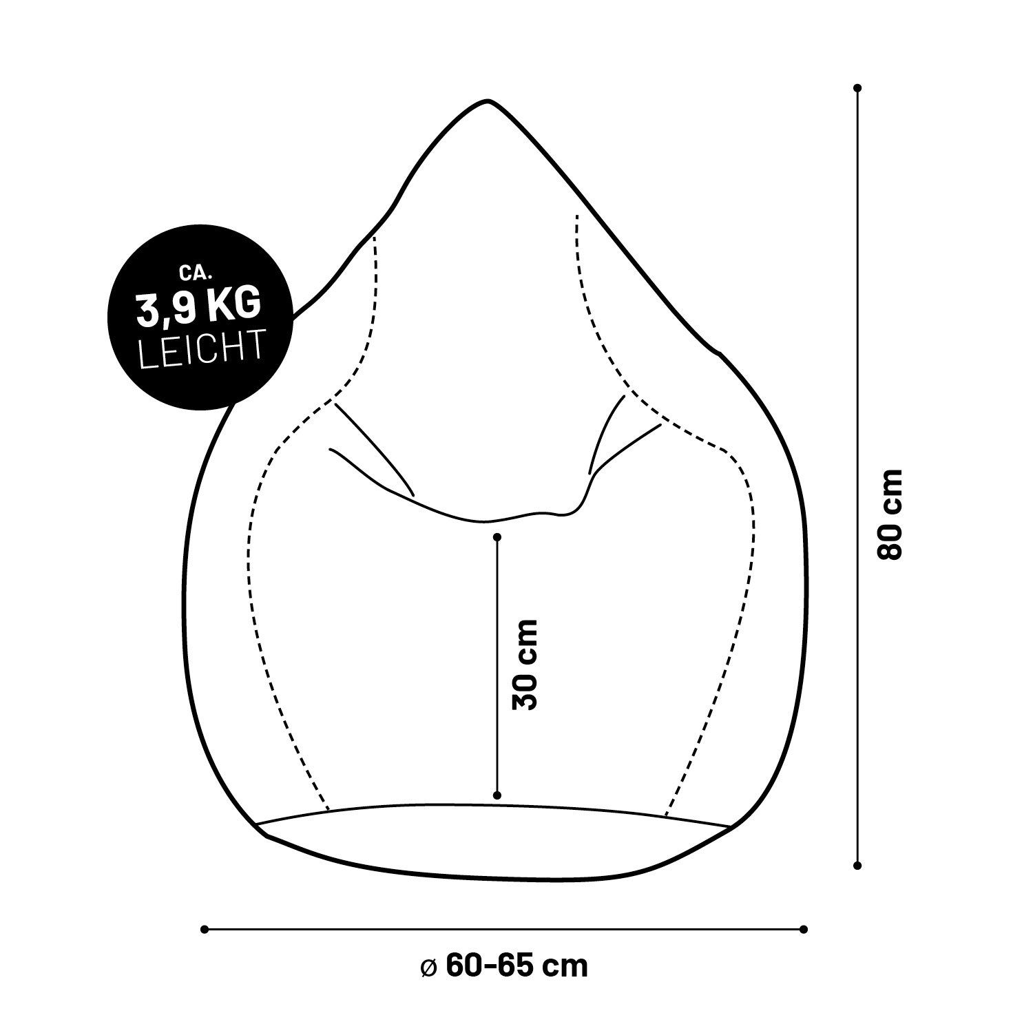 Lumaland Sitzsack Luxury schwarz robust Microvelours Sitzkissen weich Bag, PLUS Bean XL Bodenkissen waschbar 85x65cm 220L