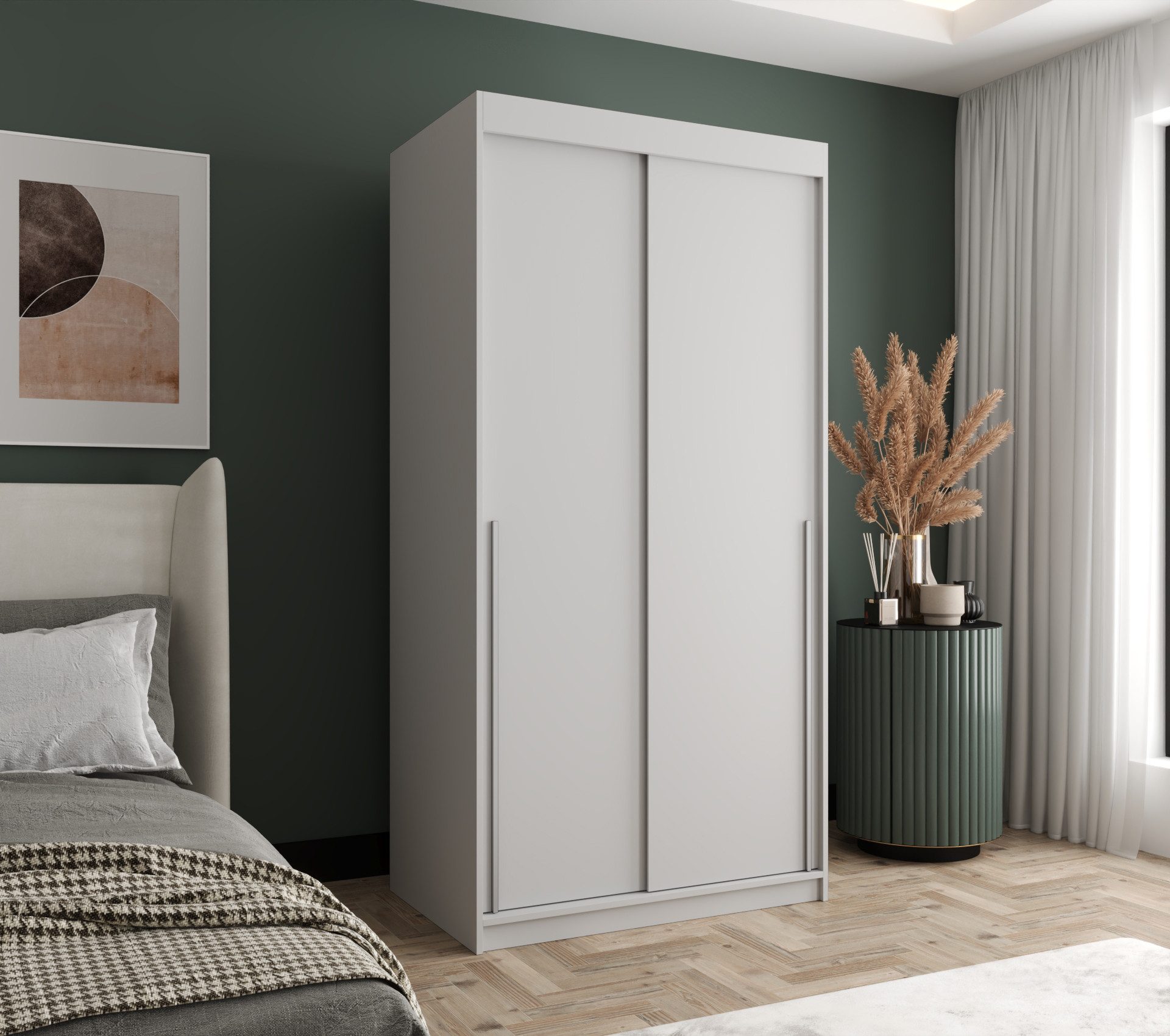 Home Collective Schwebetürenschrank Kleiderschrank Schrank Schlafzimmer Garderobe geräumig (erhältliche Breiten: 100cm, 120cm, 150cm, 180cm, 200cm, 250cm, Höhe 200 cm) 2 Türen,mit Einlegeböden und zwei Kleiderstangen wählbare Handgriffe