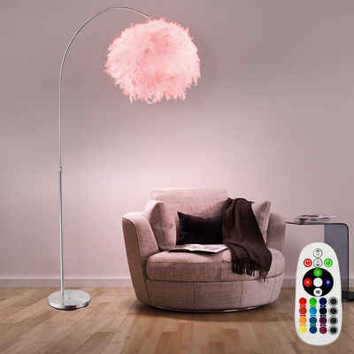 etc-shop LED Bogenlampe, Feder Steh Leuchte weiß verstellbar Ess Zimmer Lampe rund dimmbar im Set inkl RGB LED Leuchtmittel