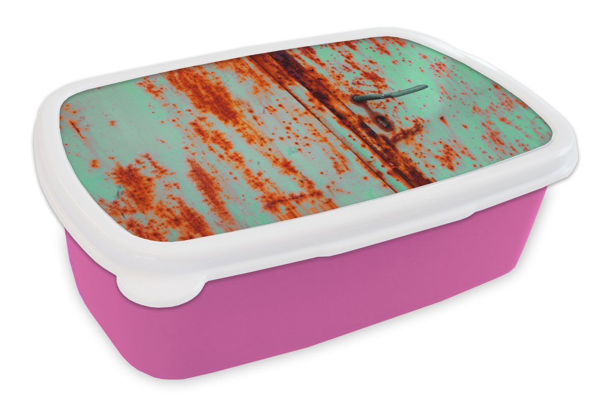 MuchoWow Lunchbox Rost - Eisen Kunststoff, Industriell, Brotdose Mädchen, - für (2-tlg), Snackbox, Brotbox Erwachsene, Kinder, Kunststoff rosa
