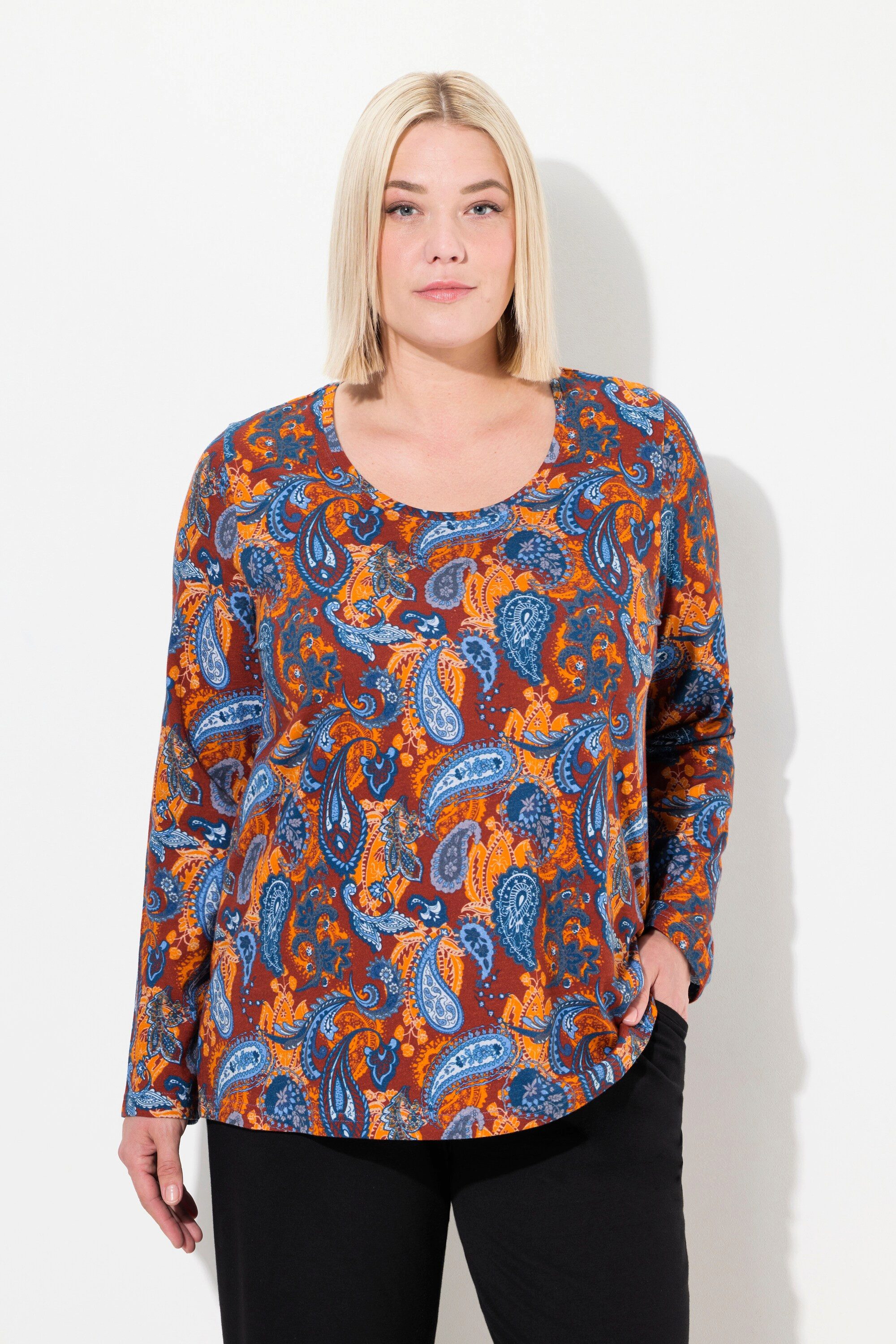 T-Shirt Shirt Paisleymuster A-Linie Rundhals Langarm