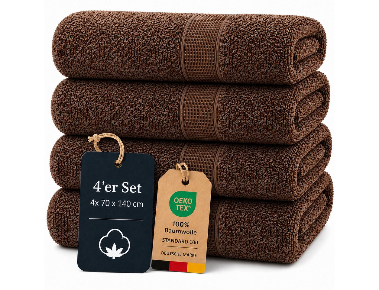 Komfortec Handtuch Set 4x Premium Badetuch Set - 70x140 cm, Frottee (4-St), 4x Handtuch-Set, 100% Baumwolle, mit Bordüre, Weich & Saugstark