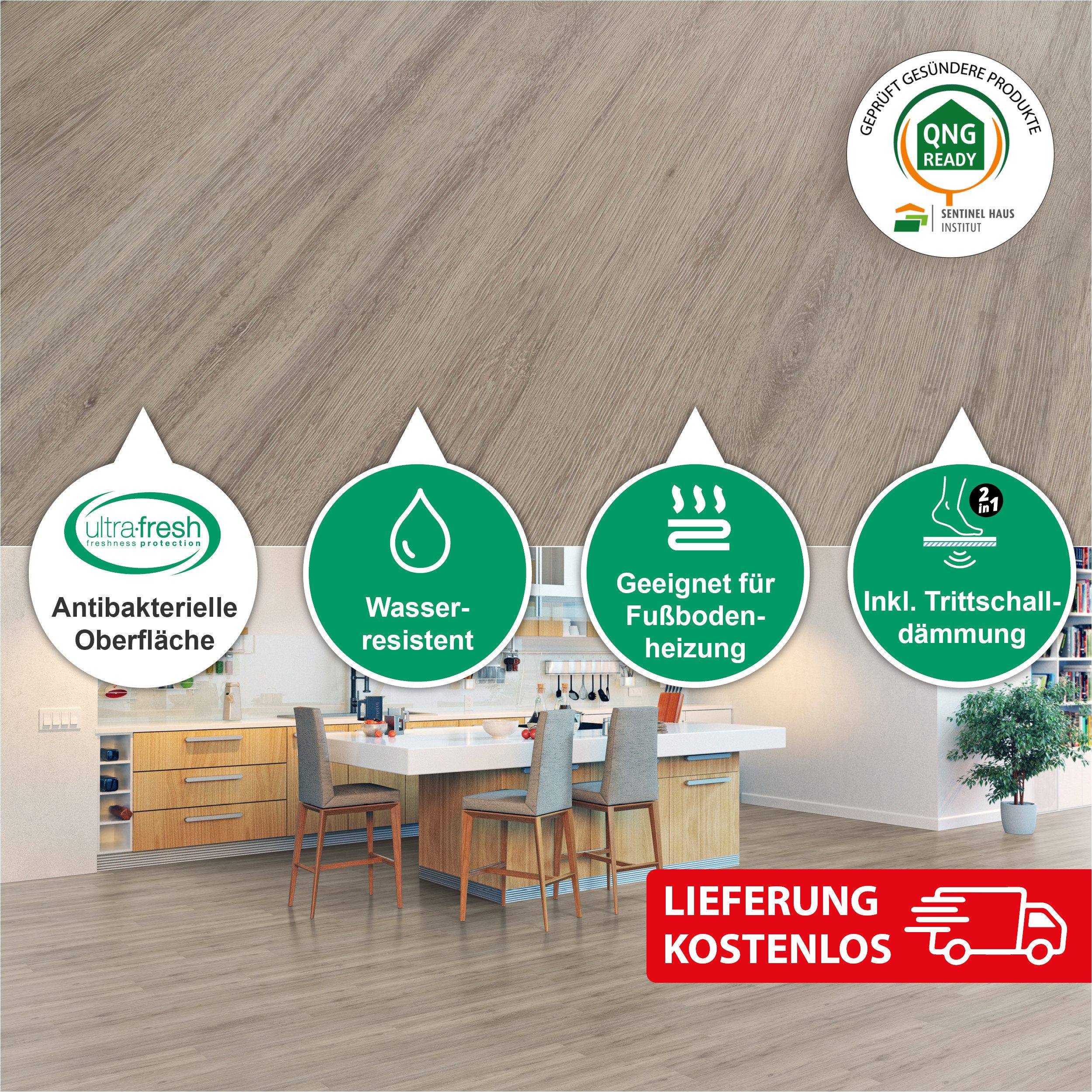 SLY Designboden XL Premium-Klick-Vinylboden inkl. Tritschalldämmung, Packung mit 2,325 m², Versandkostenfreie Lieferung, Inkl. Trittschalldämmung, Wasserfest und mit Klicksystem