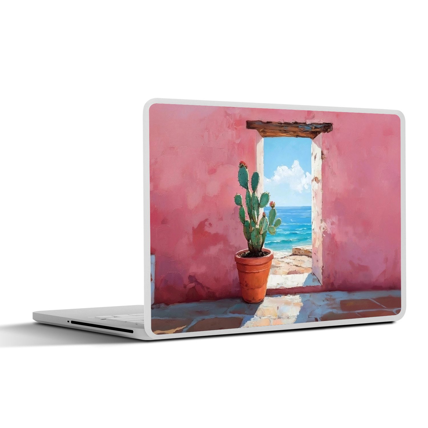 MuchoWow Laptop-Aufkleber Meer - Rosa - Kaktus, (1tlg), Laptop Folien Cover, Aufkleber, Sticker, Schutz vor Kratzern, 25x18 cm