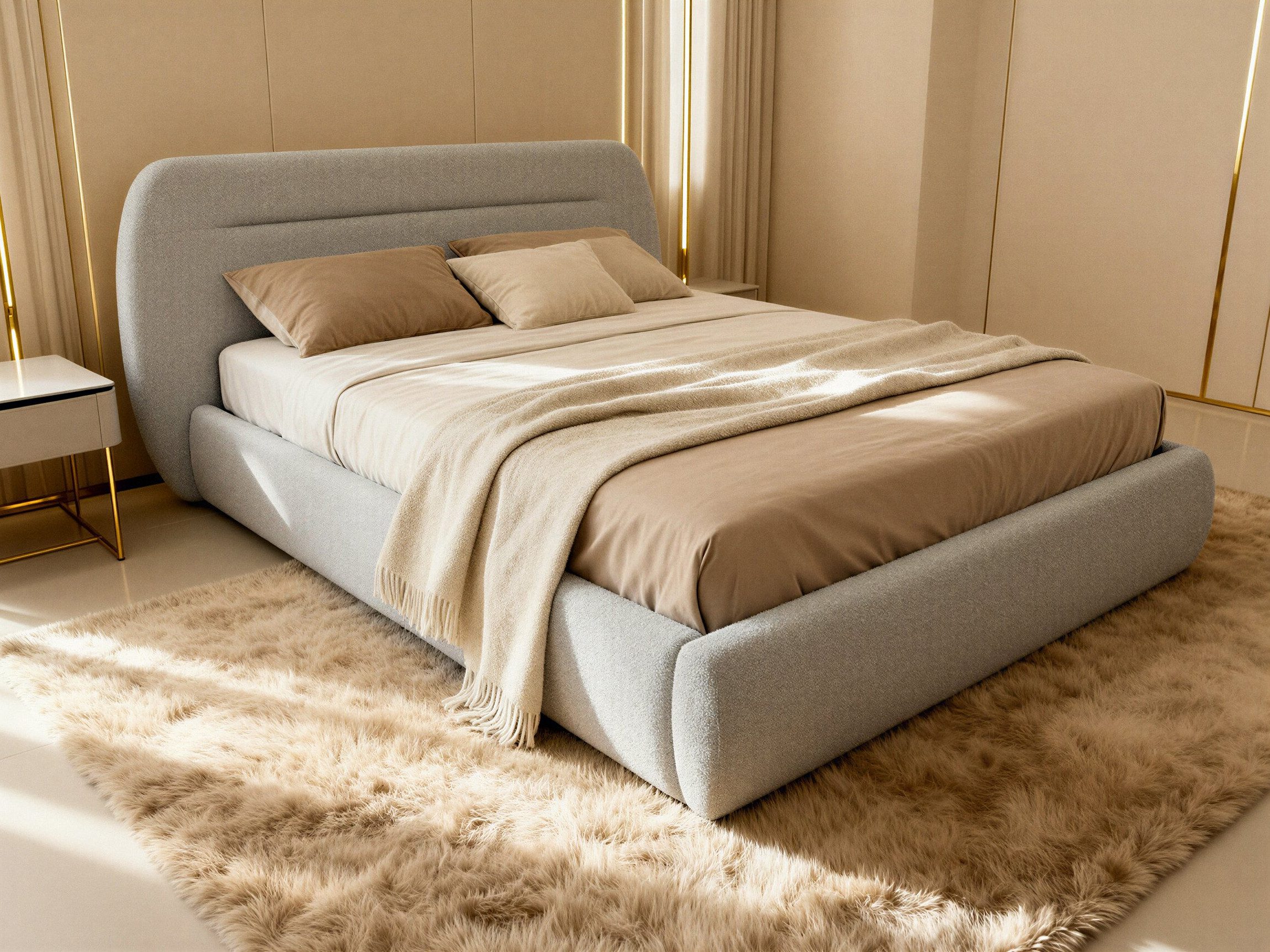 Sofnet Polsterbett Orio (mit Bettkasten und Lattenrost), Doppelbett, Bett mit Gasdruckfeder, Bouclé-Material