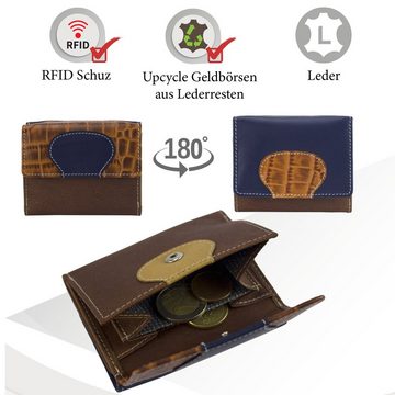 Sunsa Mini Geldbörse echt Leder Geldbörse Damen Geldbeutel Portemonnaie kleine Brieftasche, echt Leder, aus recycelten Lederresten, mit RFID-Schutz, Unisex