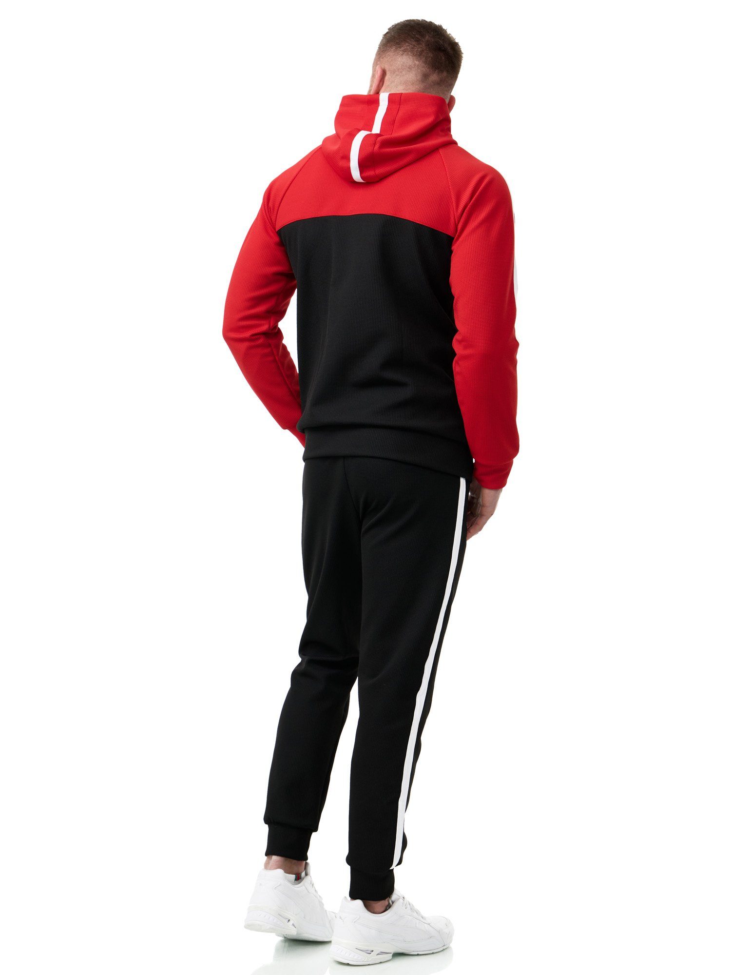 L.gonline Freizeitanzug Herren Jogginganzug Freizeitanzug Sportlich 3750 (Kapuzenjacke mit Reißverschluss, Hose, 2-tlg), mit Streifen