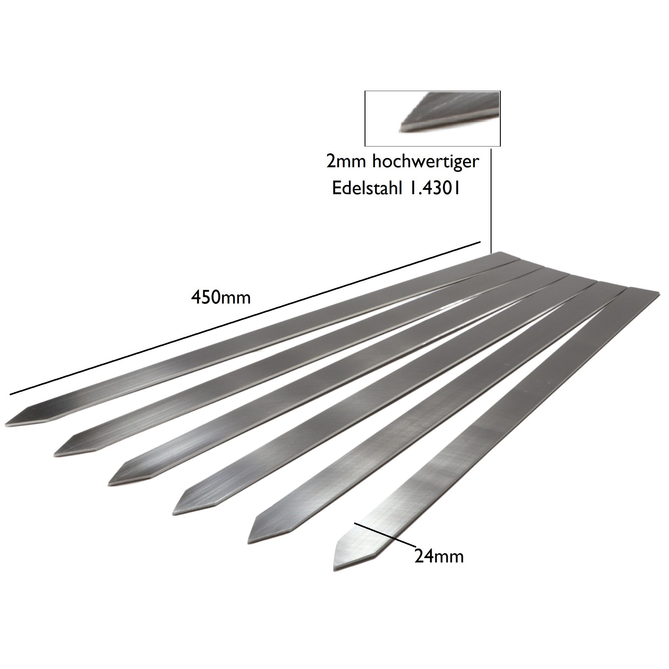 Kette´s Grillzubehör Grillspieß Edelstahl Adana Grillspieße extra breit 24mm und450mm lang (3-St), Rostfrei, Starkes Material 2mm
