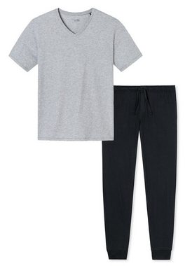 Schiesser Pyjama Mix (Set, 2 tlg) Schlafanzug - Baumwolle - Kurzarm-Shirt mit V-Ausschnitt