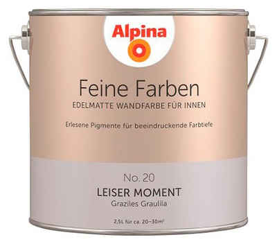 Alpina Wand- und Deckenfarbe Feine Farben No. 20 Leiser Moment, Graziles Graulila, edelmatt, 2,5 Liter