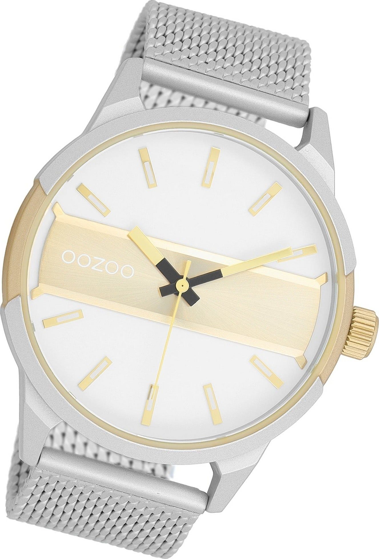 OOZOO Quarzuhr Oozoo Herren Armbanduhr Timepieces, Herrenuhr Metall,  Mesharmband silber, rundes Gehäuse, groß (ca. 48mm)