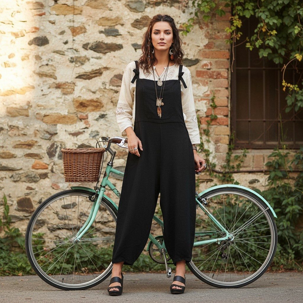 Guru-Shop Relaxhose Natürliche Boho Latzhose, Sommerlatzhose,.. Ethno Style, alternative Bekleidung