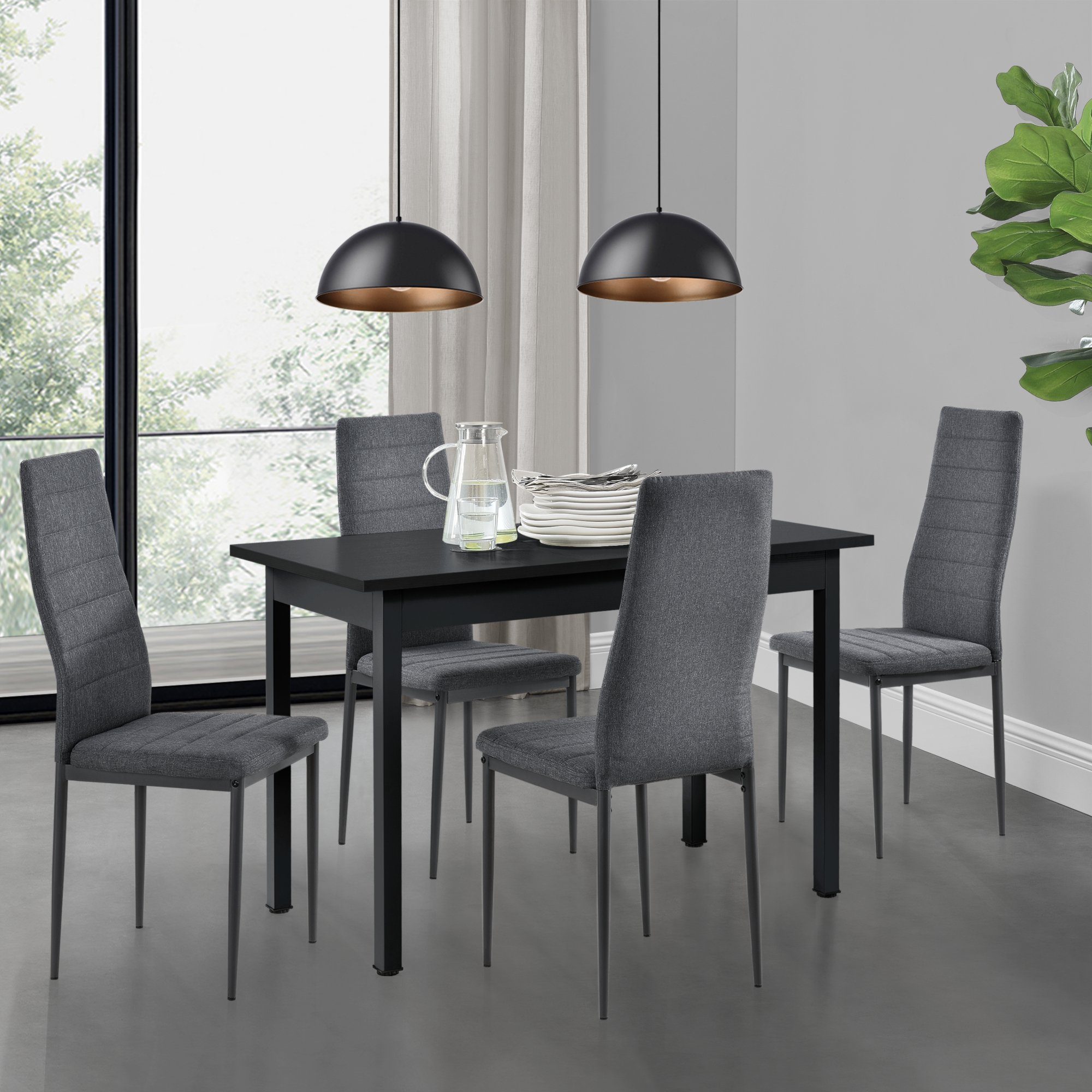en.casa Essgruppe, (Set, 5-tlg., Esstisch mit 4 Stühlen), »Honningsvåg« Küchentisch schwarz 120x60 cm Polsterstuhl grau schwarz - grau