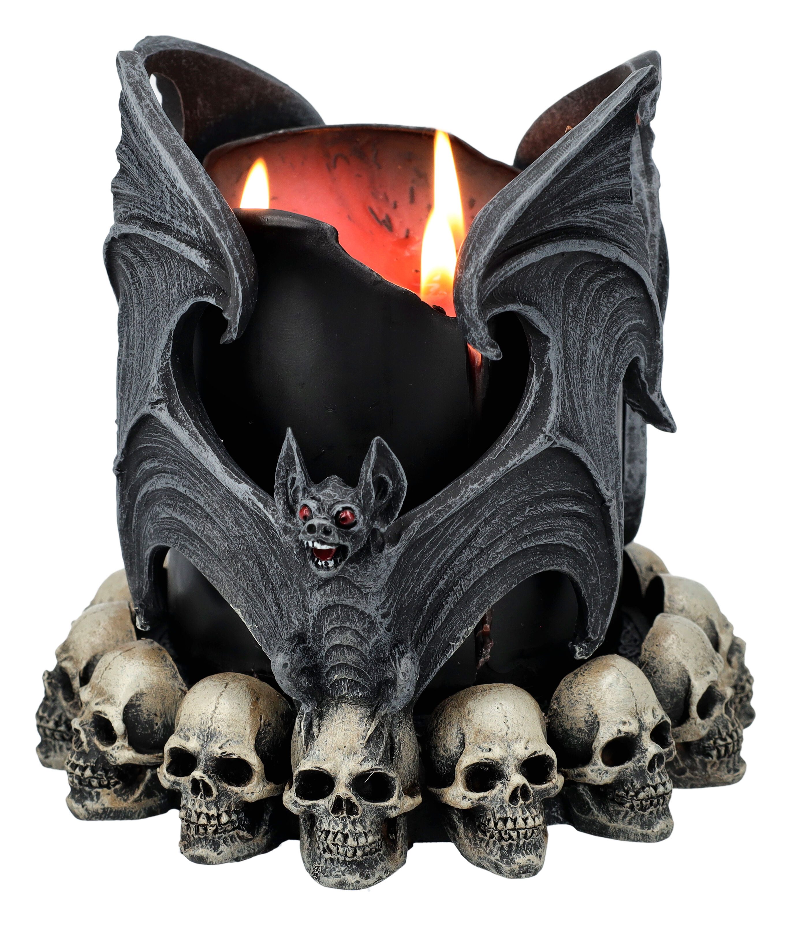 Figuren Shop GmbH Kerzenständer Kerzenhalter - Fledermäuse mit Schädeln - Gothic