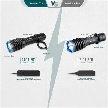 OLIGHT LED Taschenlampe Warrior X 3 2500 Lumen taktische Taschenlampe 560 Meter Leuchtweite (für Outdoor-Rettung, Jagd, Suche), Dual-Button High Performace magnetische Aufladung