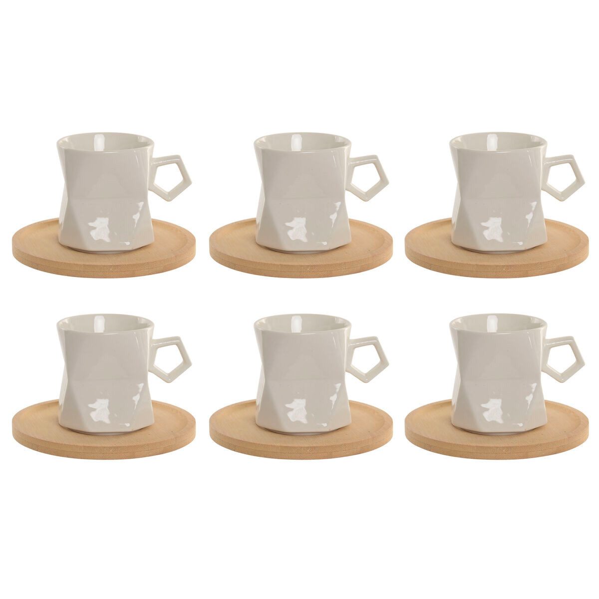 Bigbuy Tasse Set aus 6 Teetassen mit Tellern SanLove Weiß Porzellan 180 ml für Teel, Porzellan