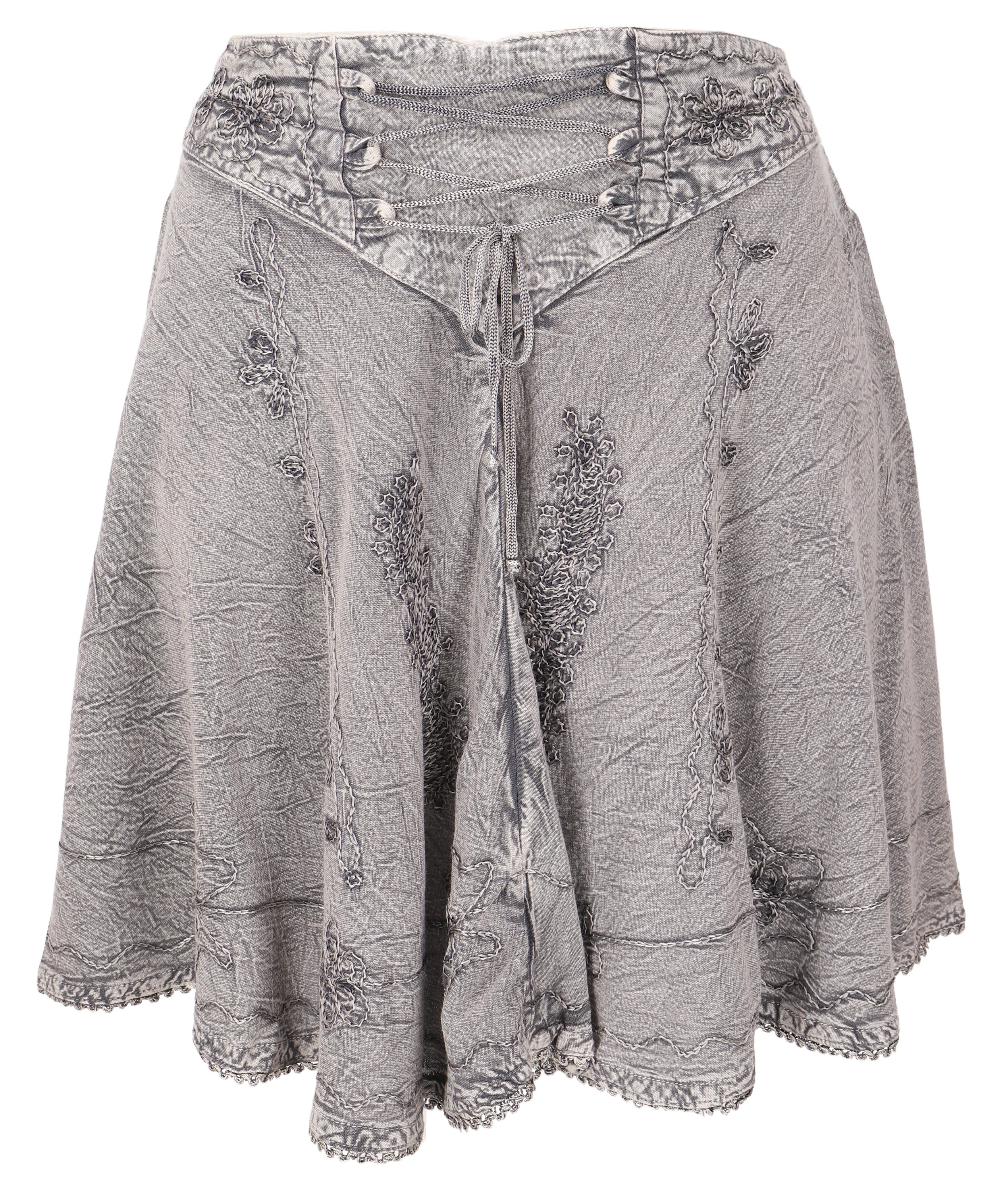 Guru-Shop Minirock Bestickter Boho Minirock - grau alternative Bekleidung