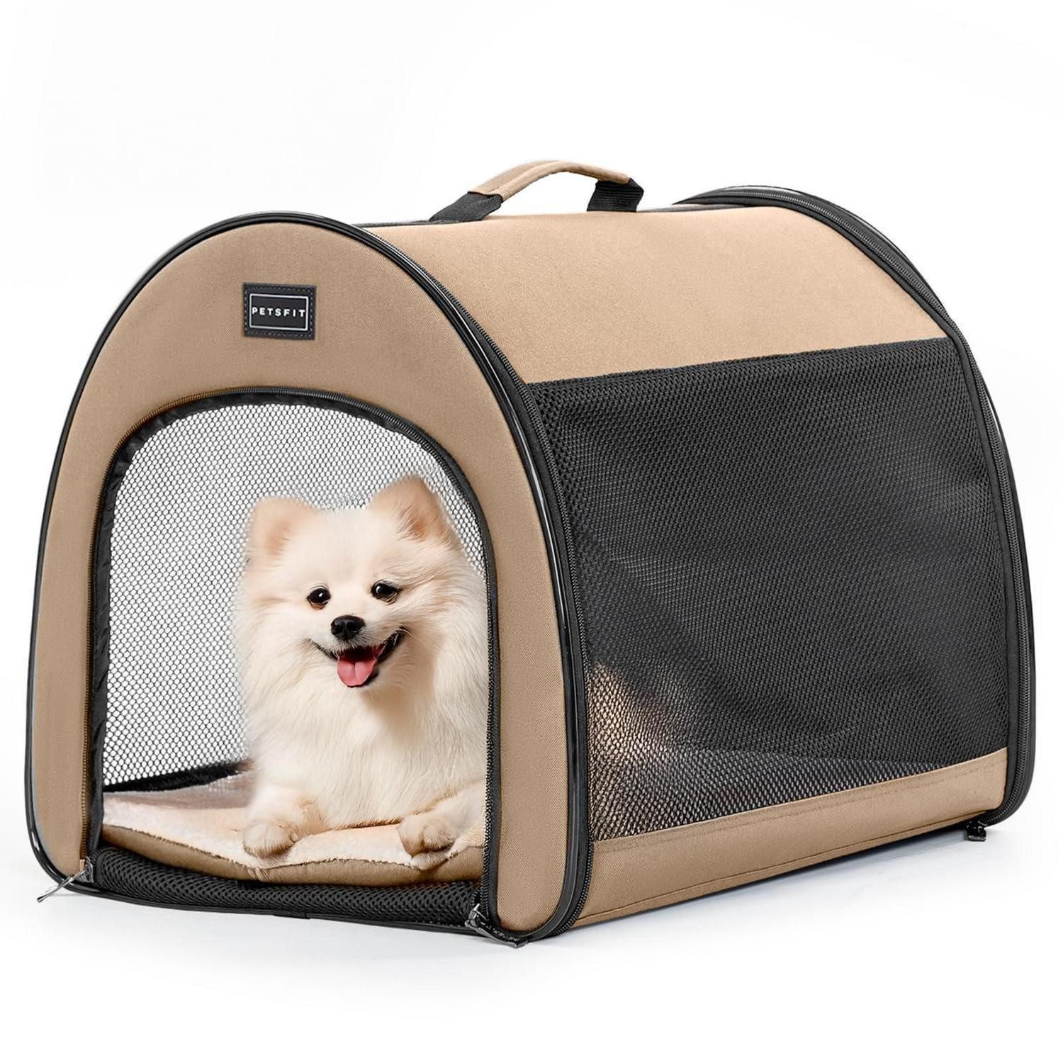 LuxusKollektion Hunde-Transportbox Hundebox faltbar atmungsaktiv kleine Hunde Katzen Khaki S