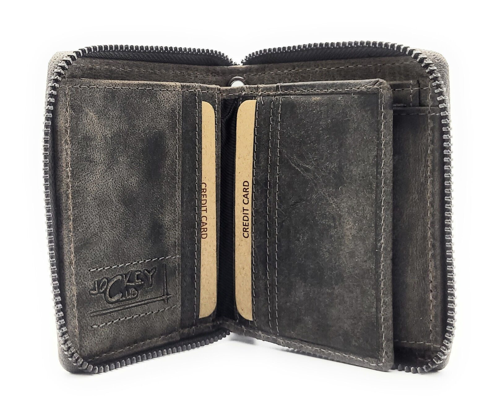 JOCKEY CLUB Mini Geldbörse kleines echt Leder Reißverschluss-Portemonnaie mit RFID Schutz, Sciherheits-Reißverschlussbörse für Urlaub Reise Freizeit