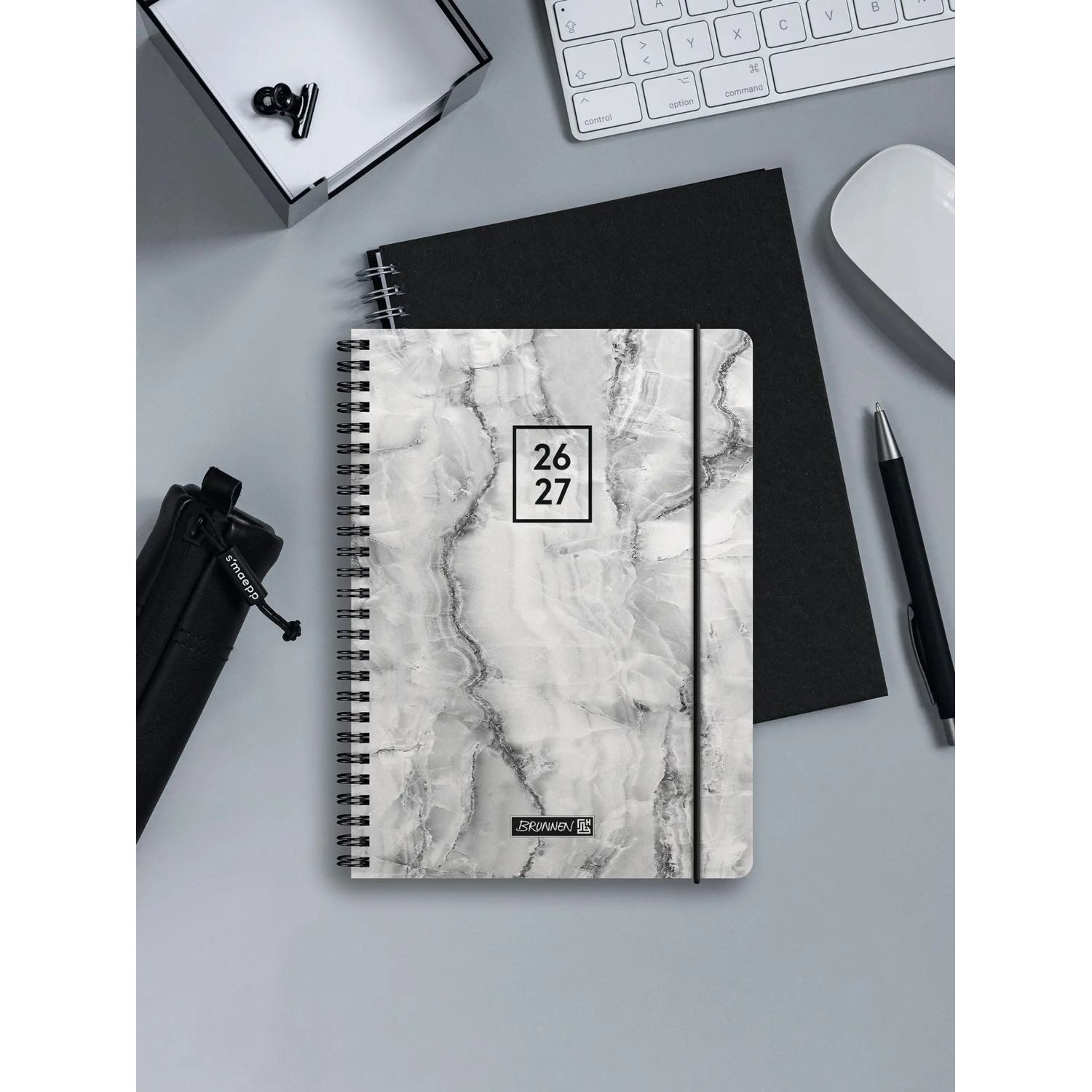 Baier & Schneider Schülerkalender Schülerkalender 2026/2027 "Grey Marble", A5, Kunststoff