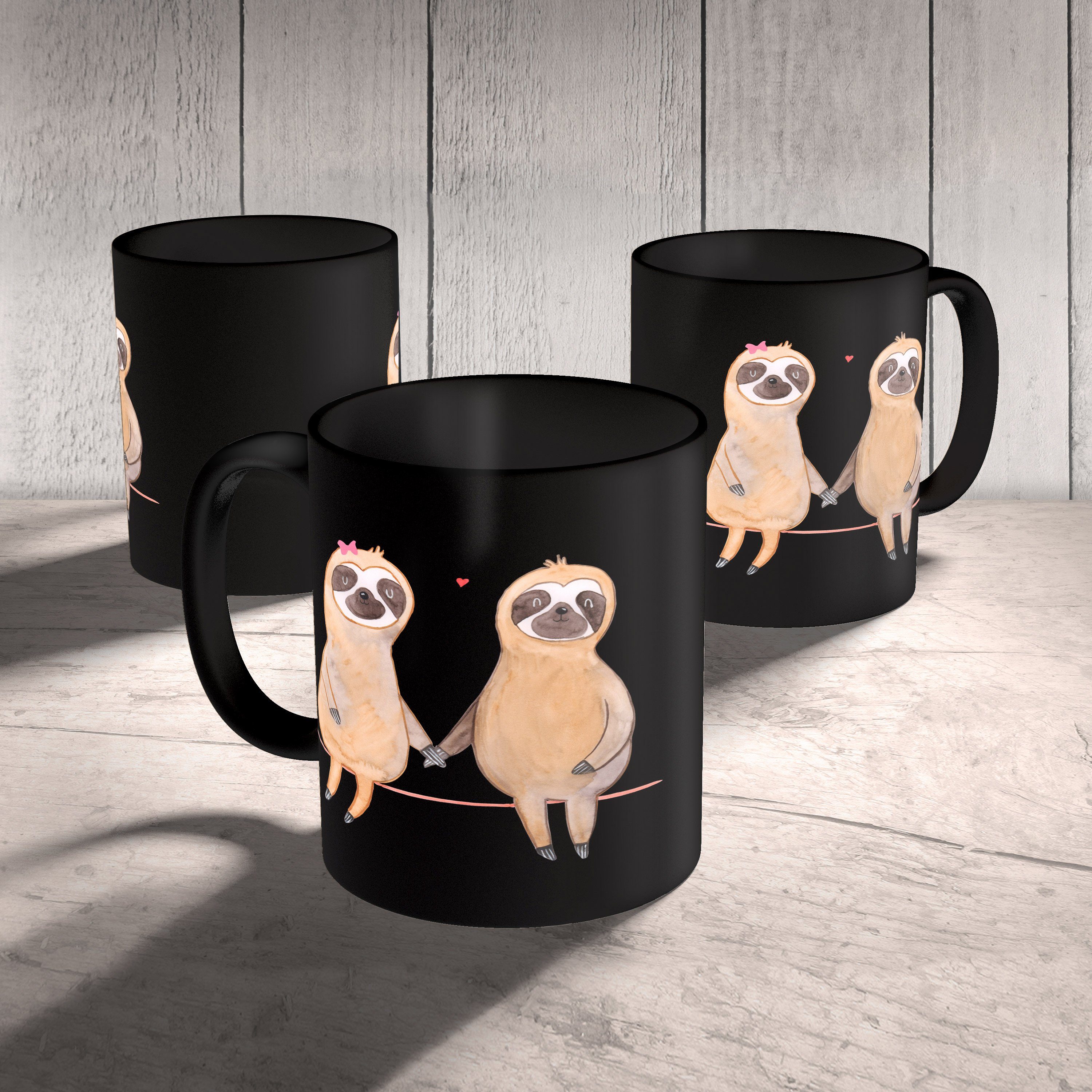 Tasse Mrs. - Keramik Faultier - Pärchen Schwarz Panda Liebe, Schwarz gemeinsam, & Mr. Ta, Geschenk, verliebt,