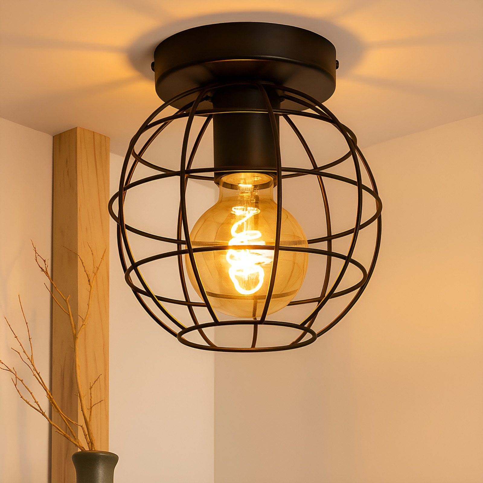 Nettlife Deckenleuchte 1xE27 schwarz Metall Vintage-Käfigs Rund, Industrial günstig online kaufen