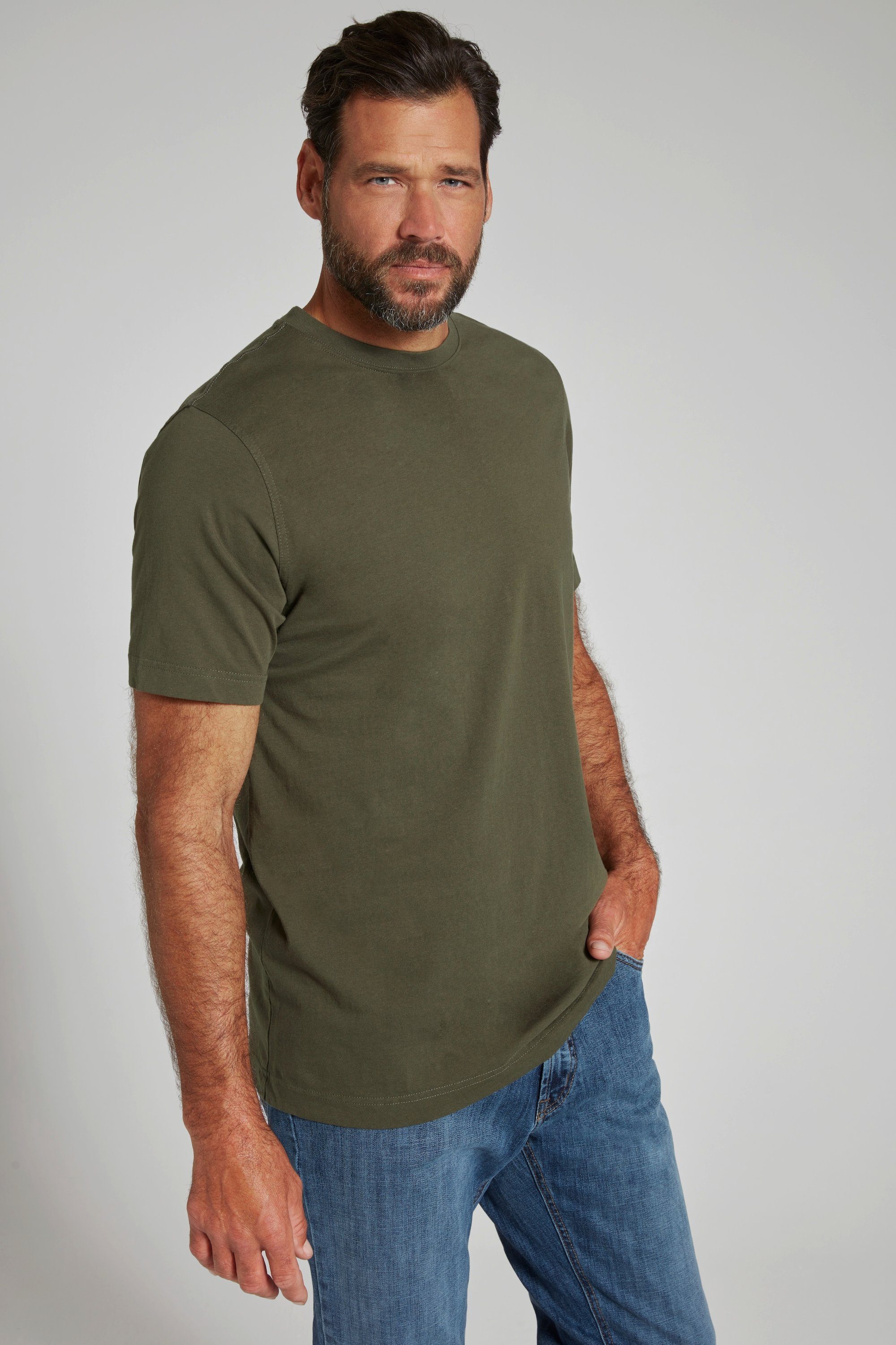 JP1880 T-Shirt T-Shirt Basic Rundhals gekämmte bis Baumwolle dunkel oliv 8XL