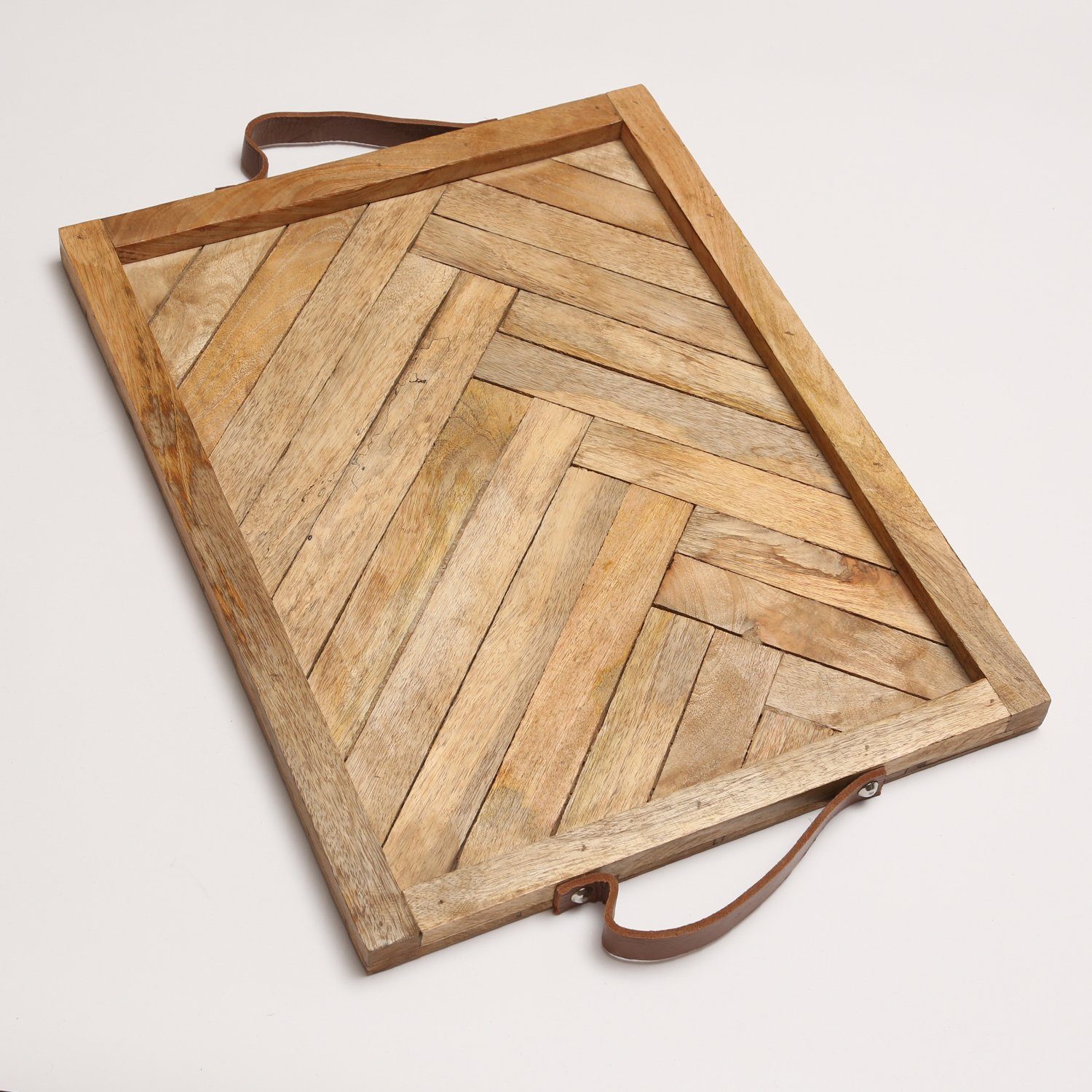 MARELIDA Dekotablett Tablett Holz Kerzentablett Serviertablett rechteckig Mangoholz 41cm