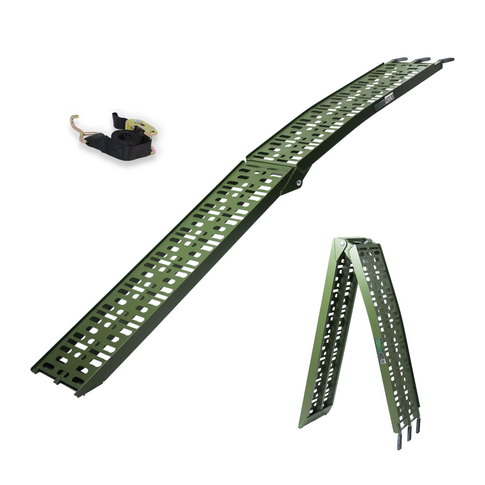 TRUTZHOLM Auffahrrampe klappbar 228cm Traglast 340kg Alu oliv gelocht Motorradrampe Mofarampe (Stück, 1-St), gelocht