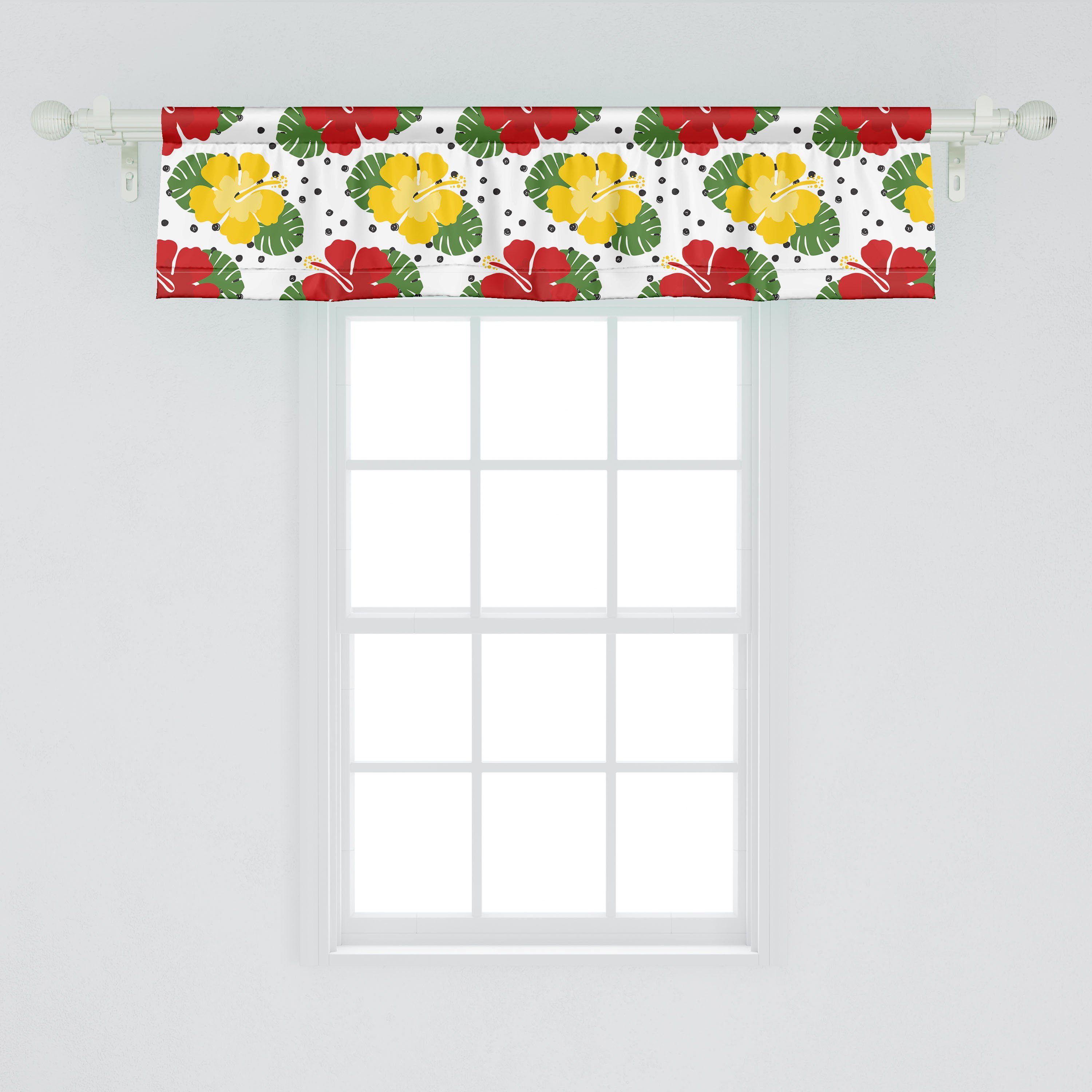 Scheibengardine Vorhang Volant für Schlafzimmer und Hibiscus mit Küche Dekor Abakuhaus, Grunge-Punkte Tropisch Stangentasche, Microfaser
