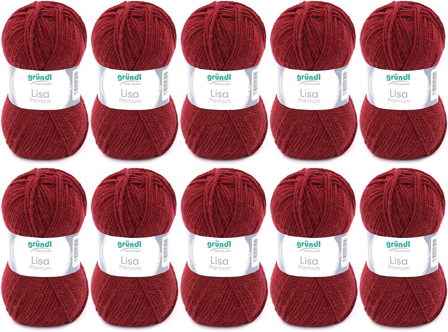 Gründl Wolle Lisa Premium Uni im 10x50g Wollpaket zum Handarbeiten Häkelwolle, (Wolle zum Stricken, Häkeln, Handarbeiten, Handstrickgarn), weich und pflegeleicht, ohne Schurwolle