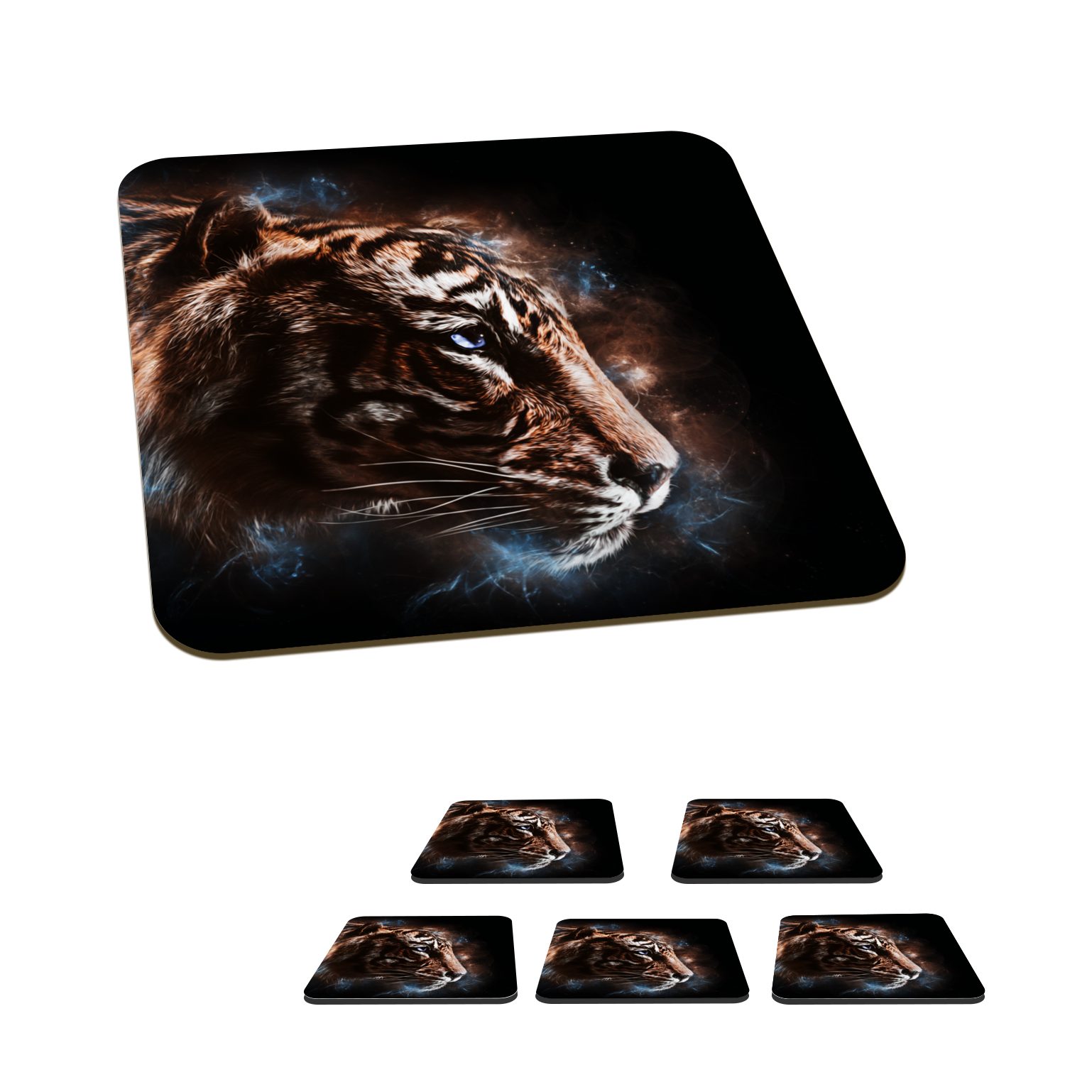 MuchoWow Glasuntersetzer Tiger - Tiere - Orange, Zubehör für Gläser, 6-tlg., Glasuntersetzer, Tischuntersetzer, Korkuntersetzer, Untersetzer, Tasse