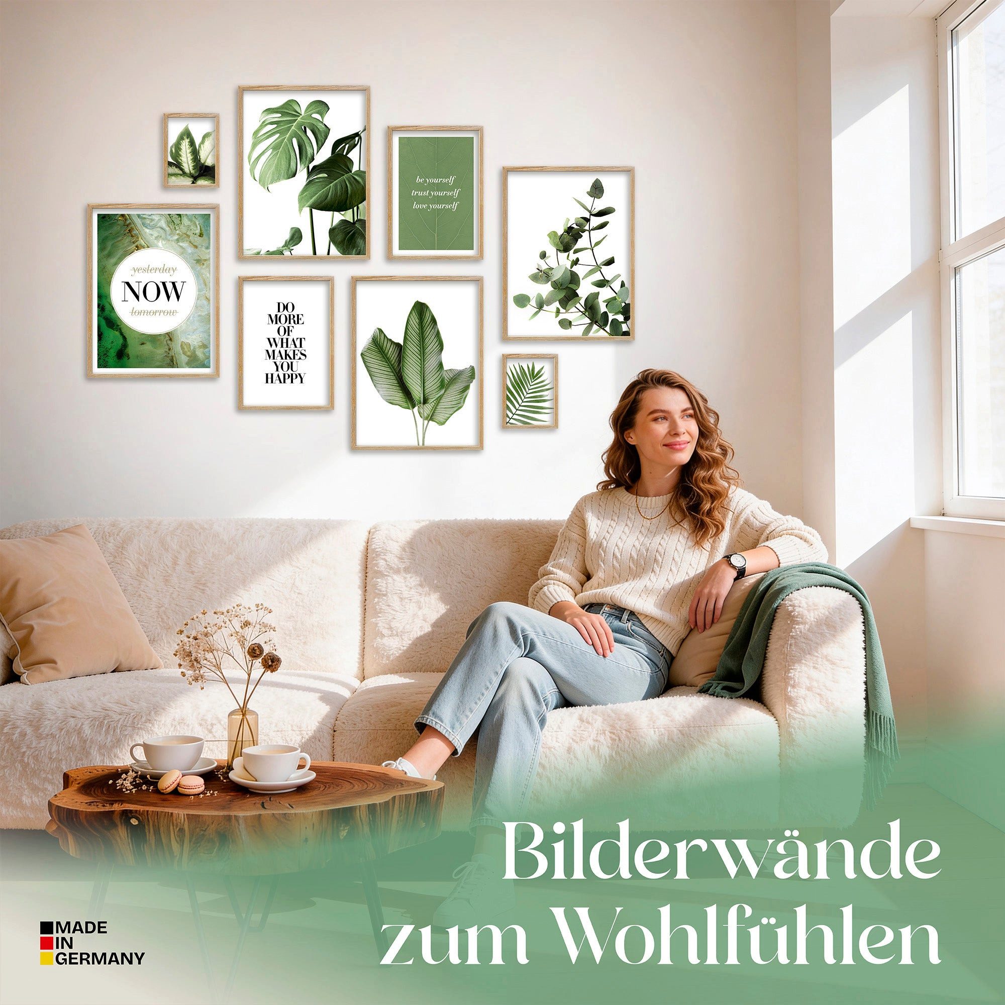 ARTFAVES Bilder-Collage Poster Set Elegante Botanik I mehrteilige Bilderwand I Wandbilder Grün, (Wandbilder modern, 8 St)
