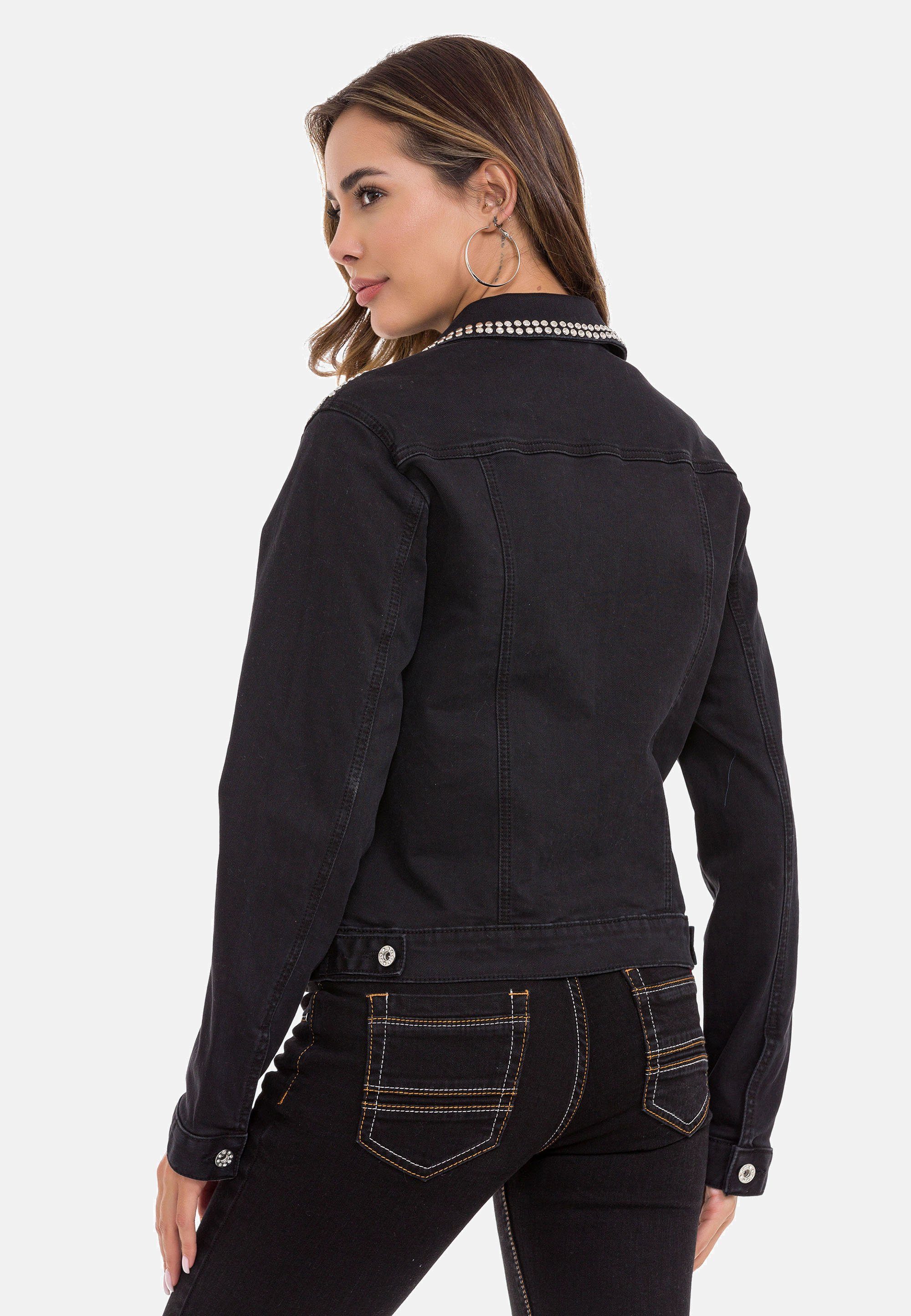 Jeansjacke modernen Baxx schwarz & Cipo mit Nieten-Details