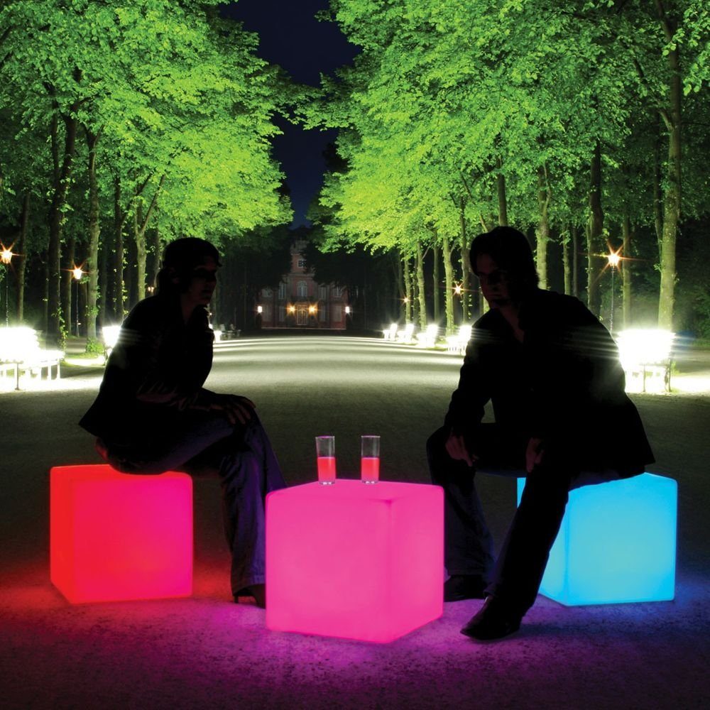 Moree Stehlampe Akku Sitzwürfel mit Farbwechsel Transluzent Cube LED IP54 Weiß