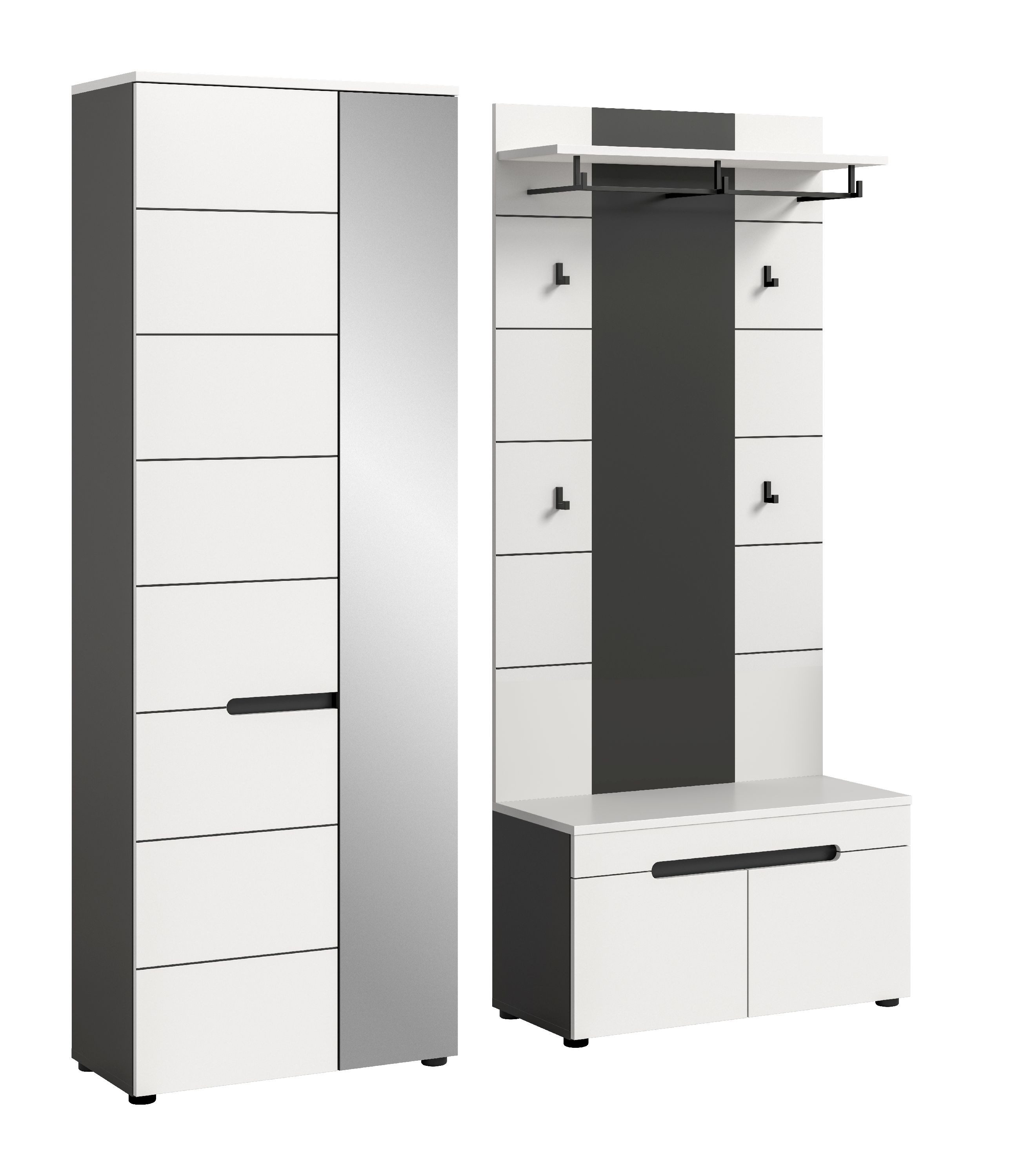xonox.home Garderoben-Set, (3tlg. Set inkl. Garderobenschrank, Sitzbank, Paneel), Basalt grau Nachbildung Melamin beschichtet modern 160x190x37 cm