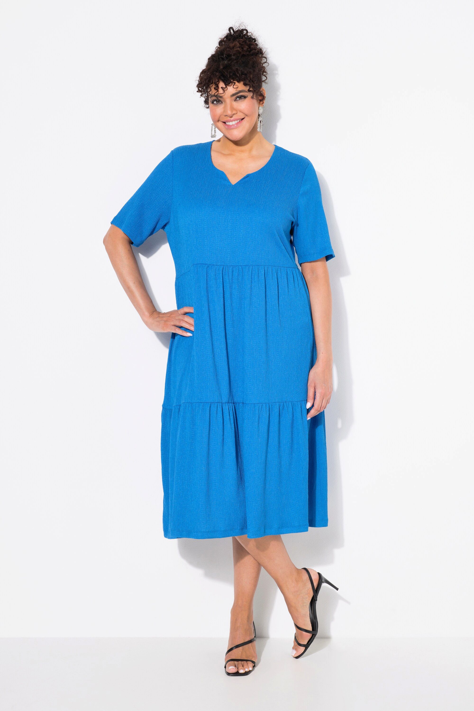 Ulla Popken Midikleid Stufenkleid A-Linie Rundhalsausschnitt günstig online kaufen