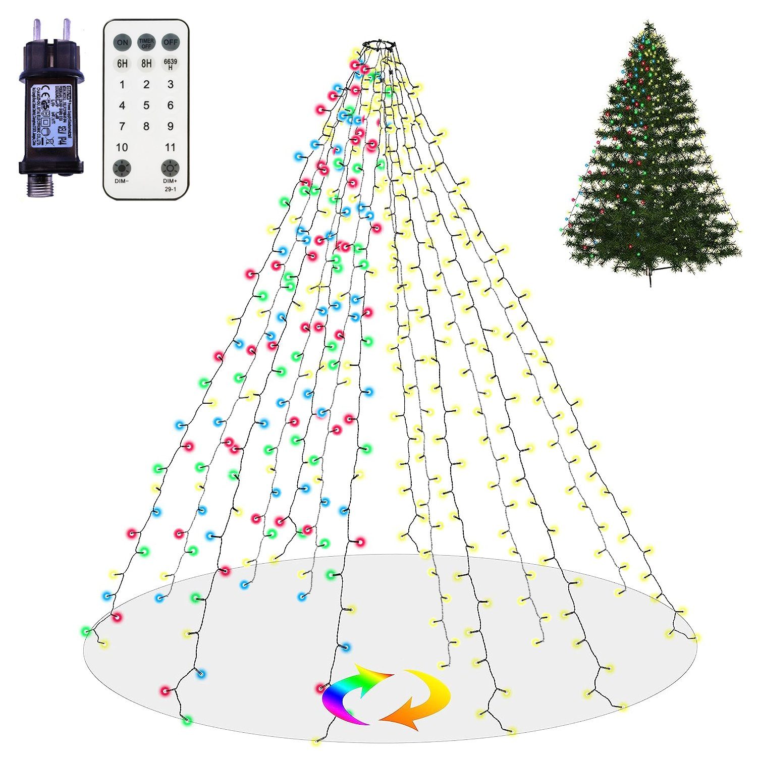 XERSEK LED-Lichtervorhang 5/10/15m LED Eisregen Lichterkette Outdoor Außen Weihnachtsbeleuchtung, 400-flammig, 2m Christbaumbeleuchtung(400LEDs) mit Ring,Fernbedienung