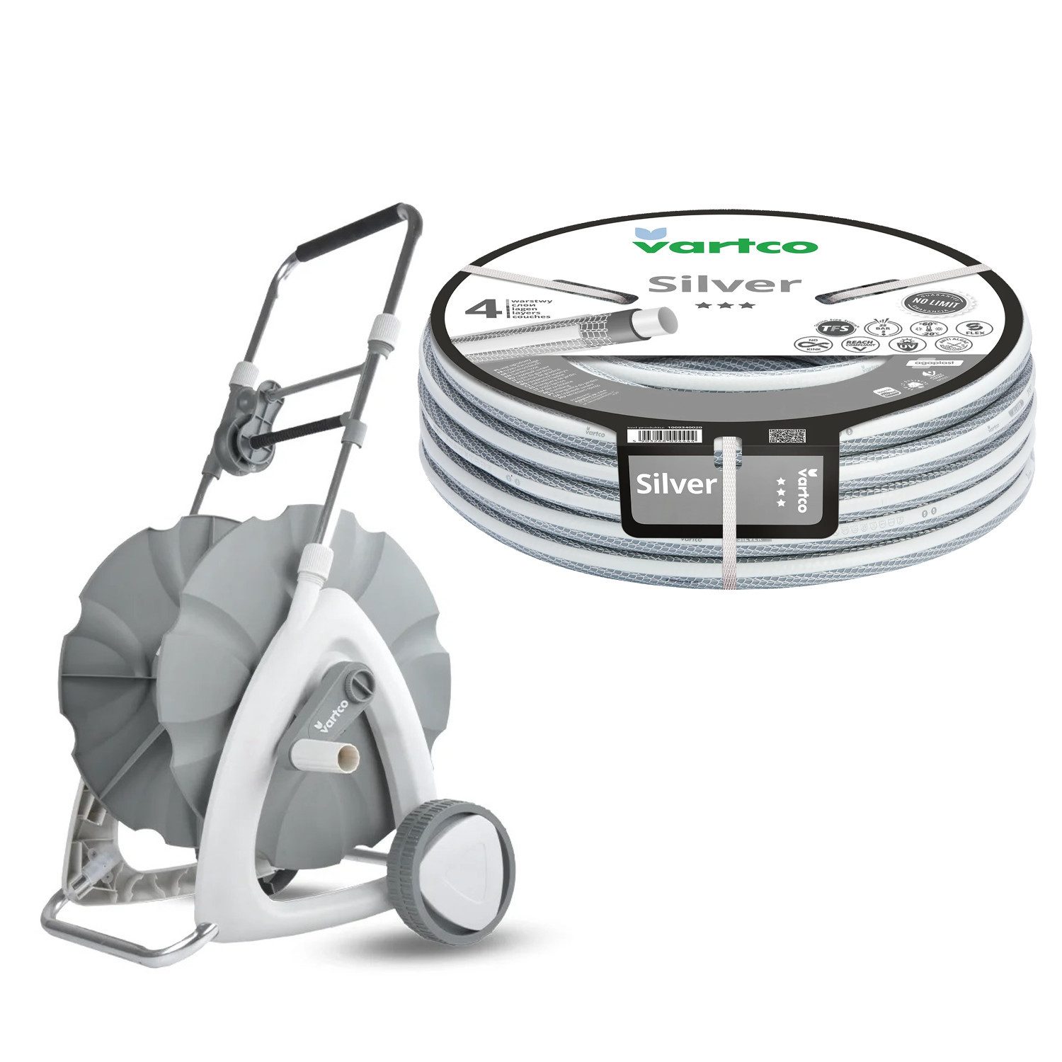 Vartco Schlauchwagen Silver Gartenschlauch-Set 1/2'' 30 m + Rollwagen