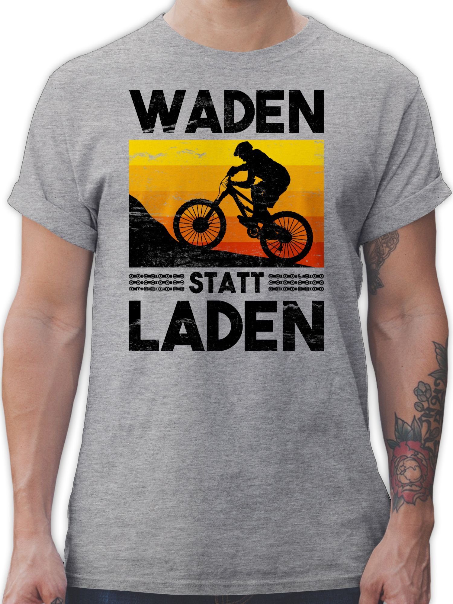 T-Shirt Laden statt 02 meliert Waden Bekleidung Radsport Fahrrad Grau Shirtracer Vintage