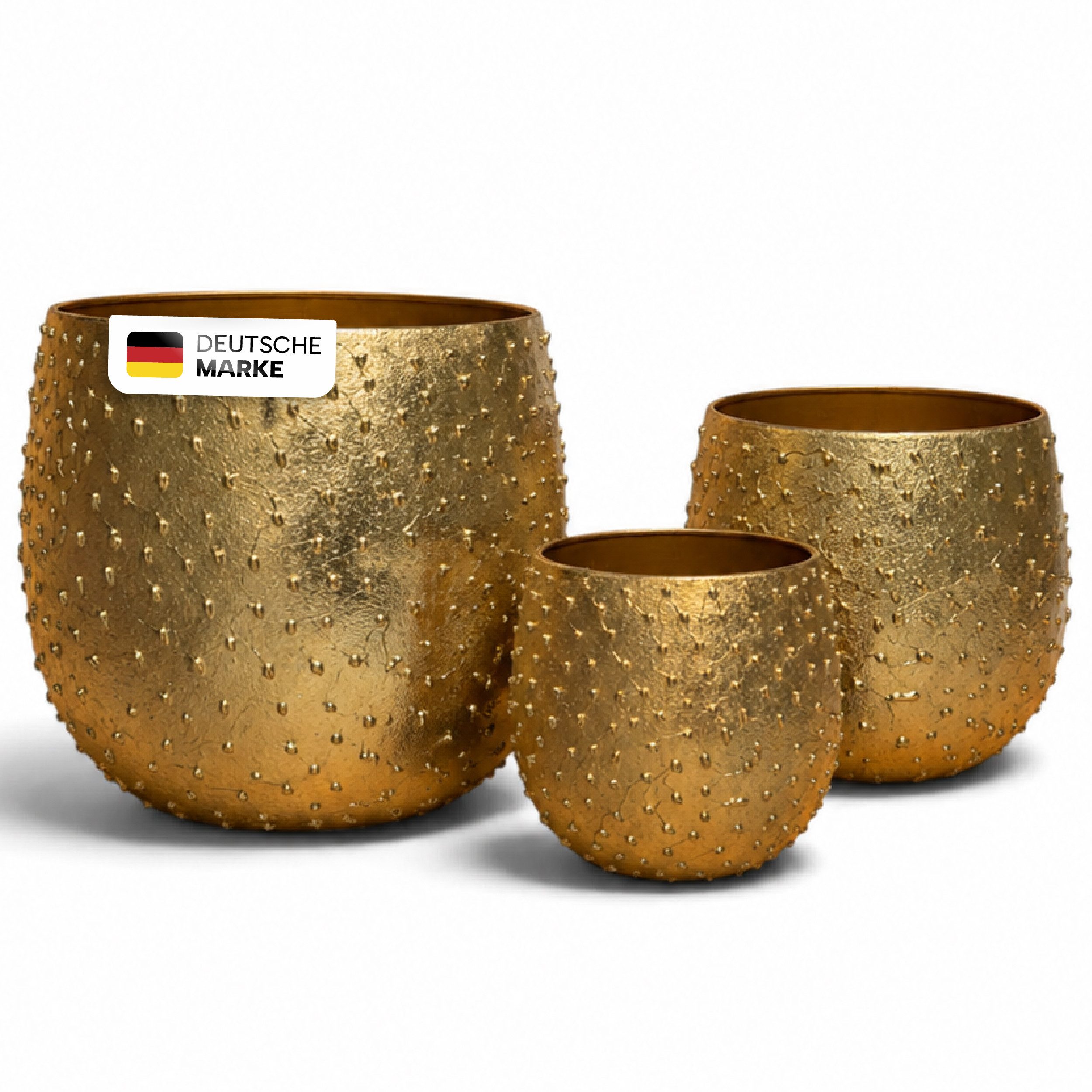NATIV Blumentopf Pflanztöpfe Metall 3er Set Gold-Bronze in strukturierter Reliefoptik, besonders leicht