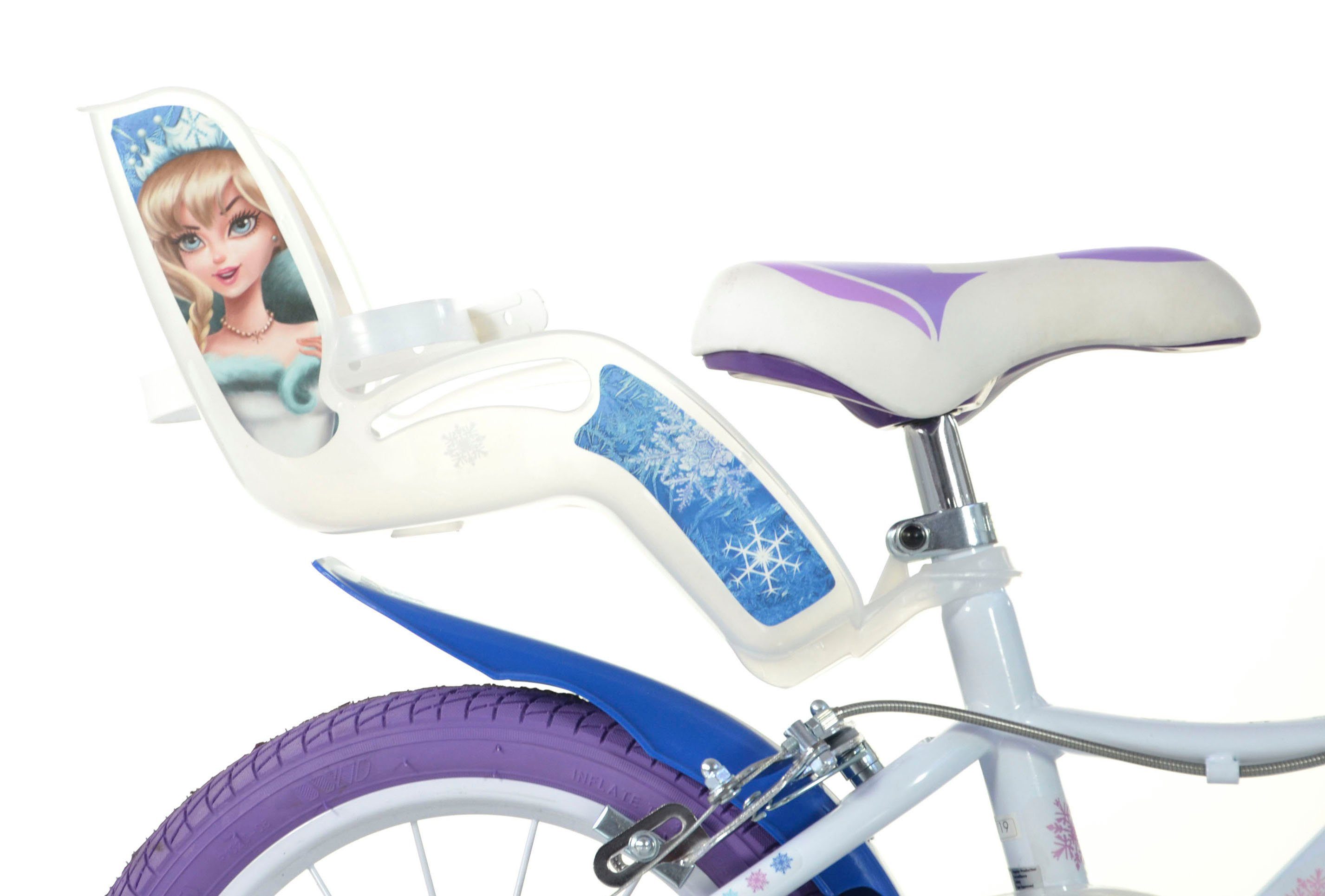 Dino Bikes Kinderfahrrad 16" Snowqueen Kinderfahrrad Mädchen stabiler Stahl-Rahmen Stützräder, 1 Gang, mit Stützrädern, Korb und Puppensitz