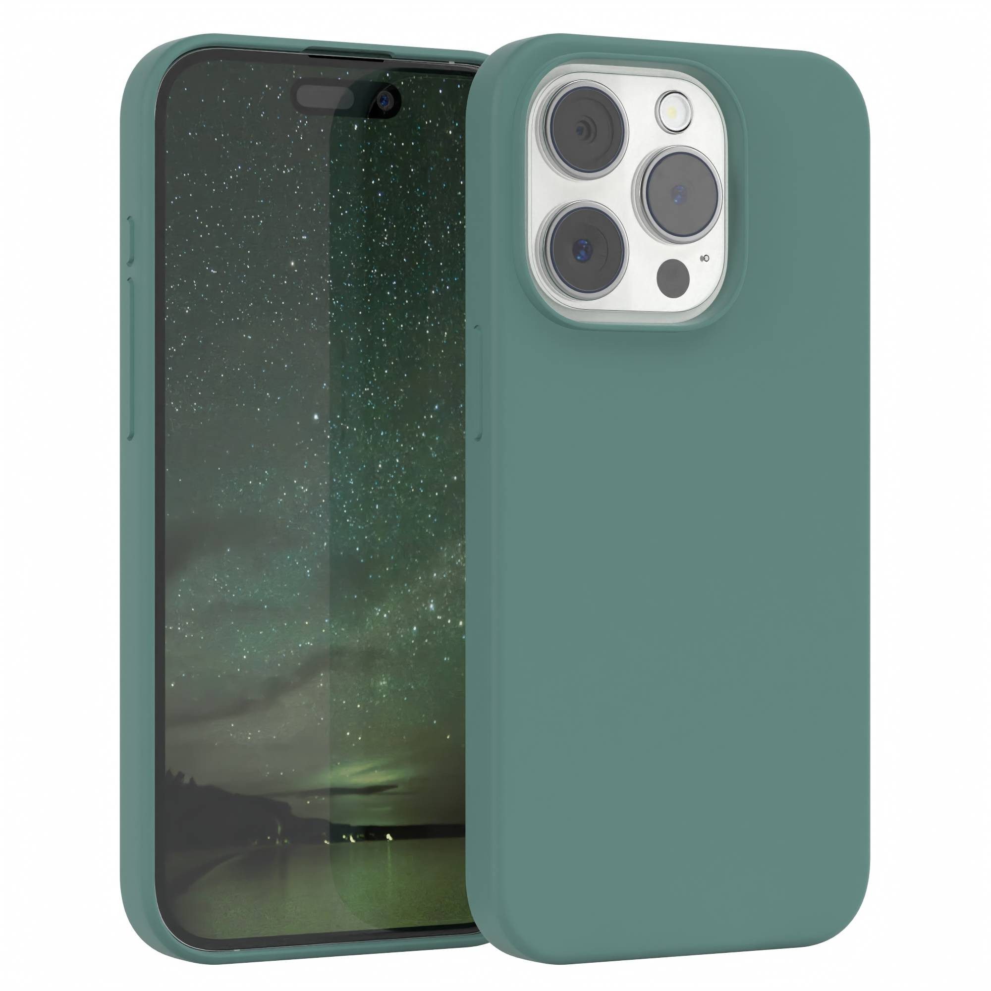 EAZY CASE Handyhülle für Apple iPhone 15 Pro Premium Silikon 6,1 Zoll, Schutzhülle mit Kameraschutz Back Cover Bumper Case Case Dunkelgrün