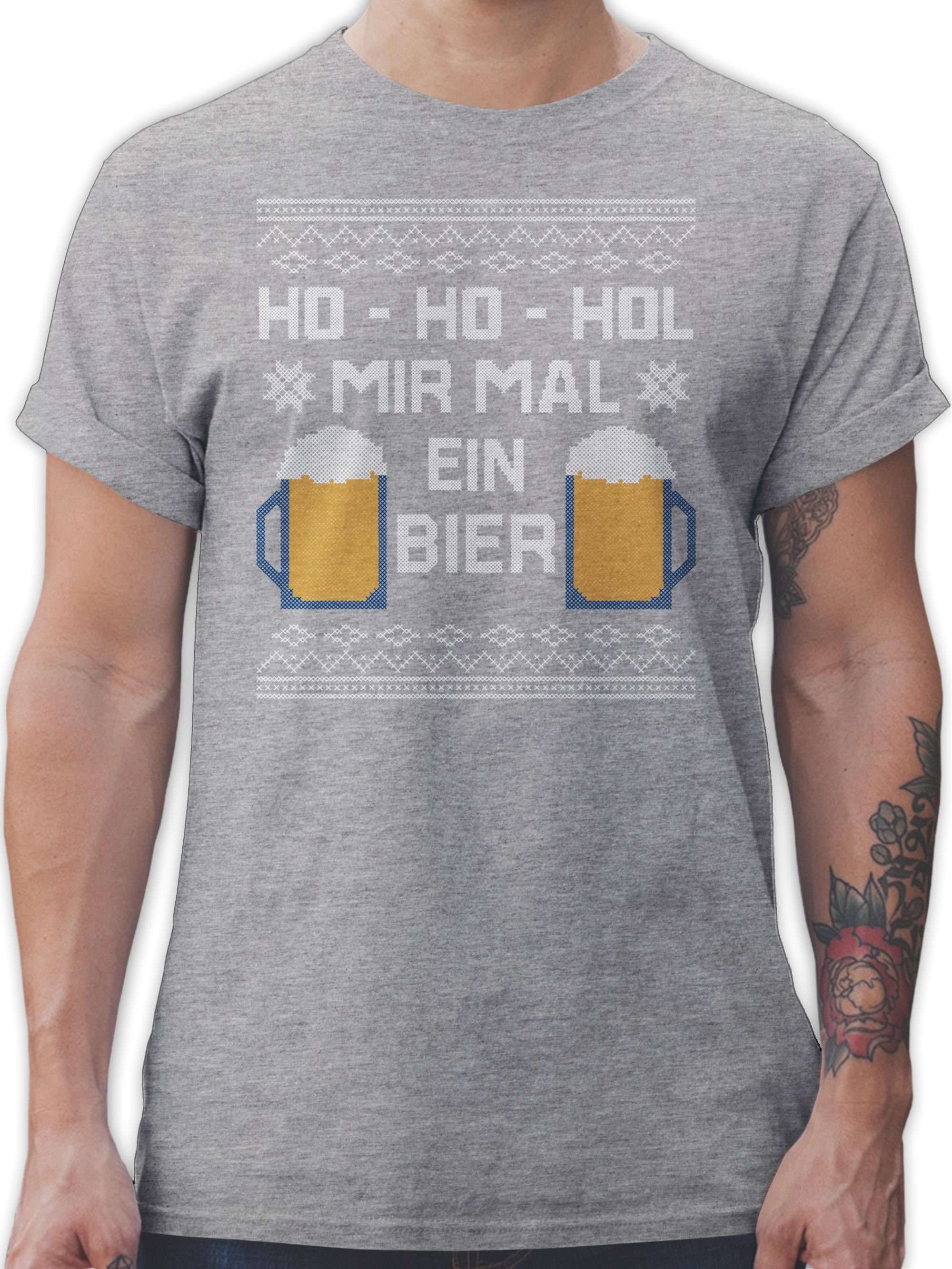 Shirtracer T-Shirt Ho Ho Hol mir mal ein Bier Weihachten Kleidung 3 Grau meliert