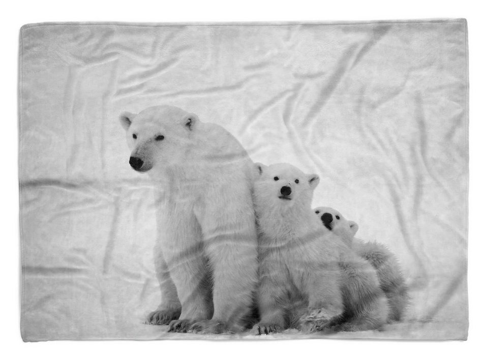 Sinus Art Handtücher Handtuch Strandhandtuch Saunatuch Kuscheldecke mit  Tiermotiv Eisbären Familie, Baumwolle-Polyester-Mix (1-St), Handtuch